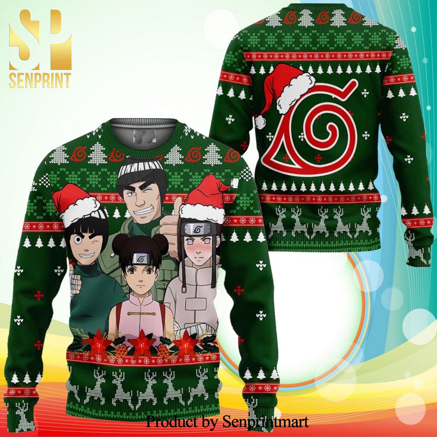 Konoha Team Guy Naruto Shippuden Manga Anime Knitted Ugly Christmas Sweater