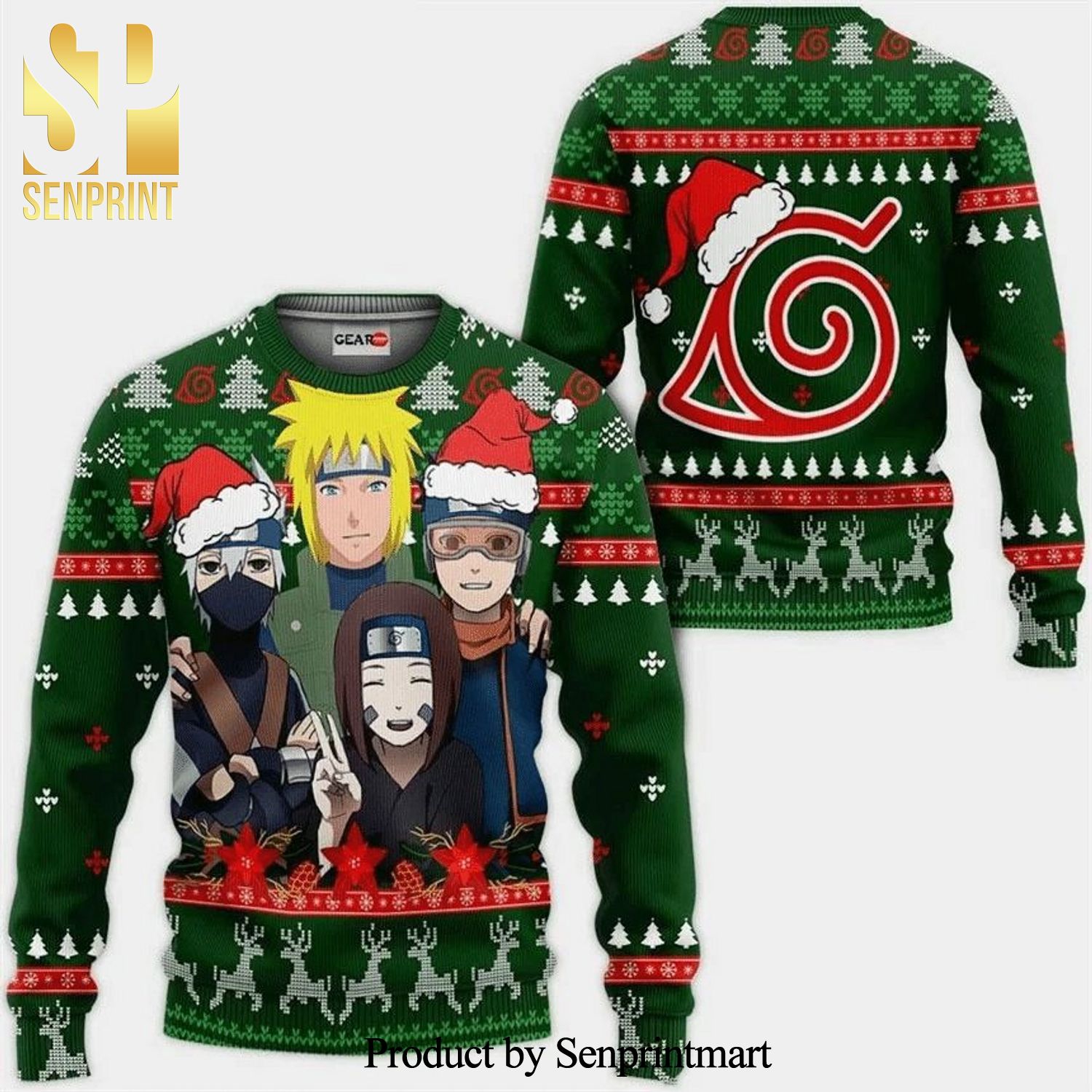 Konoha Team Minato Naruto Anime Knitted Ugly Christmas Sweater