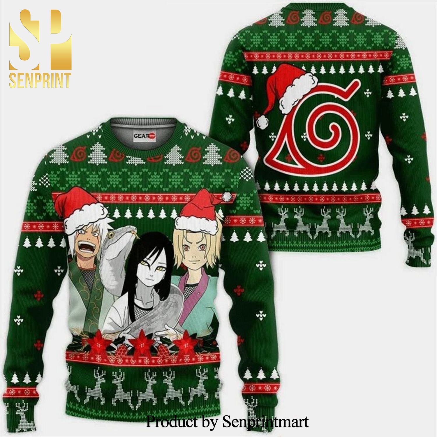 Konoha Team Sannin Naruto Shippuden Manga Anime Knitted Ugly Christmas Sweater