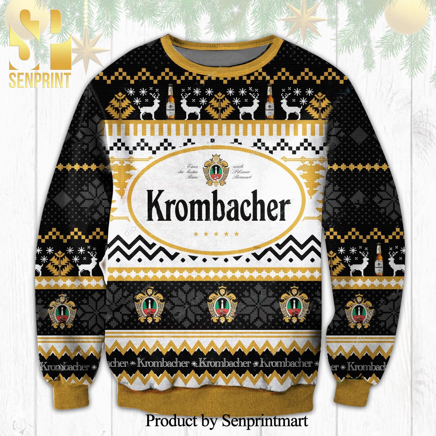 Krombacher Pils Beer Snowflake Knitted Ugly Christmas Sweater