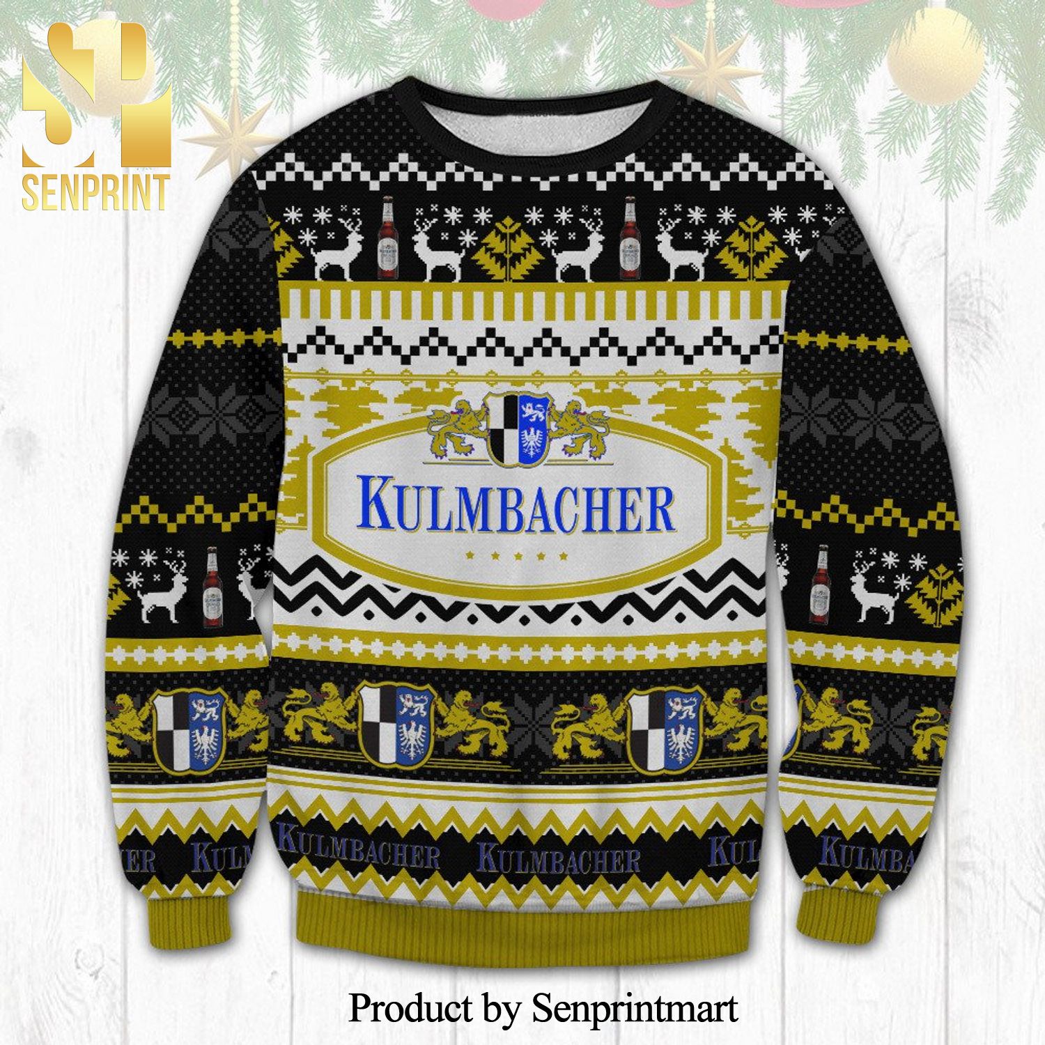 Kulmbacher Brewery Beer Snowflake Pattern Knitted Ugly Christmas Sweater