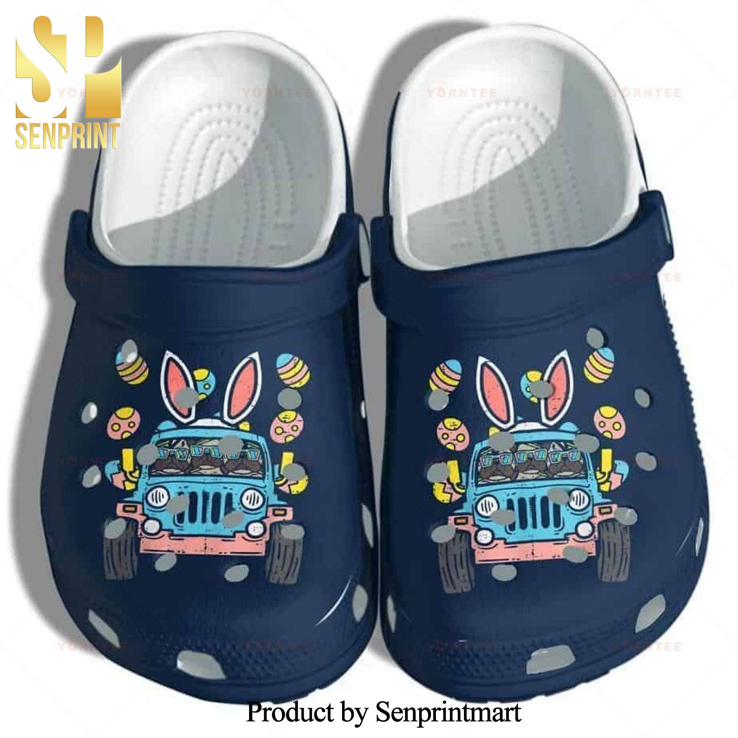 Bunny Jeep Bulldog Cute Happy Easter Bunny Eggs Gift For Lover Full Printing Crocs Crocband In Unisex Adult Shoes