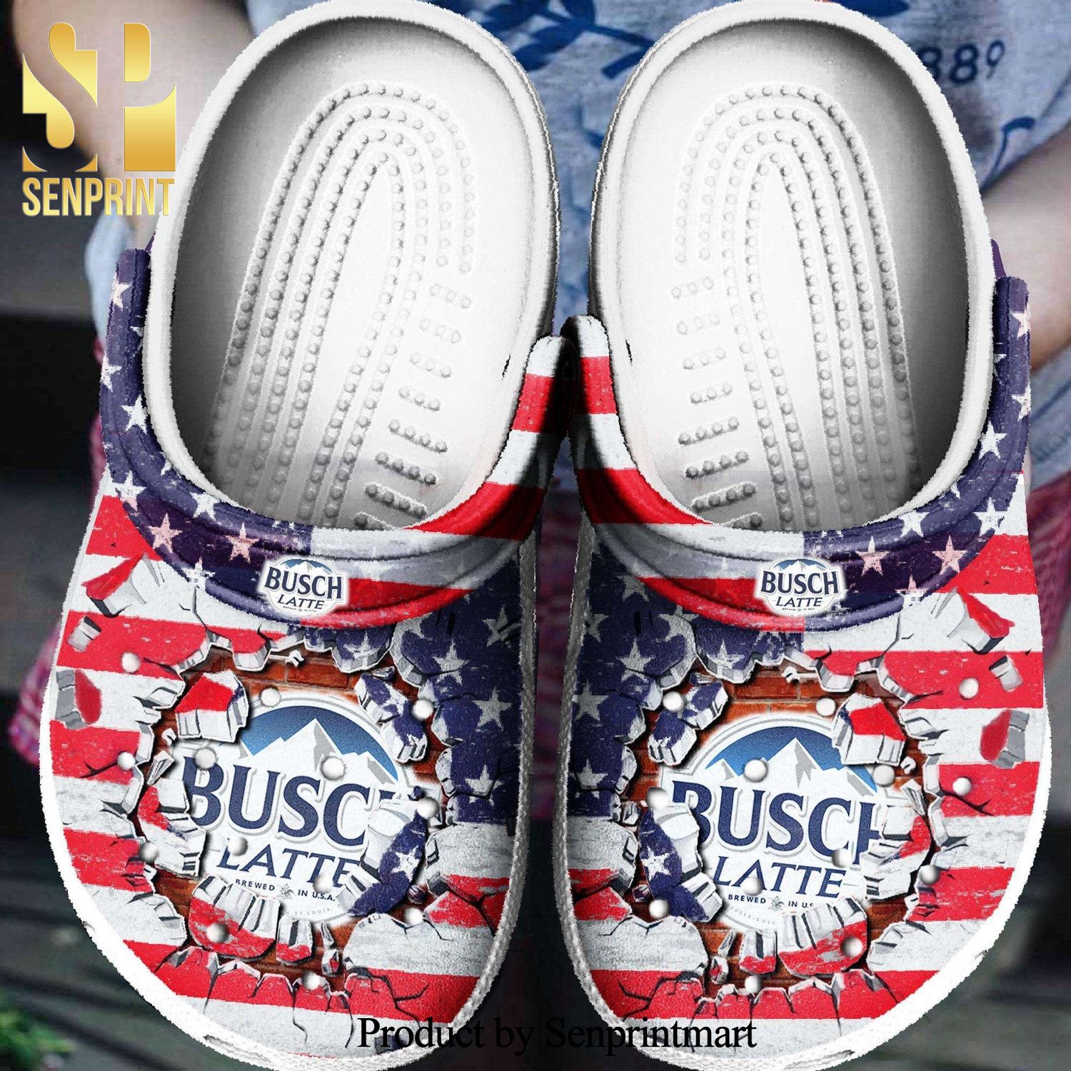 Busch Latte America Flag Busch Light Beer Comfortable Classic Waterar Full Printed Classic Crocs Crocband Clog