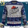 Labatt Blue Imported Pine Tree Pattern Knitted Ugly Christmas Sweater