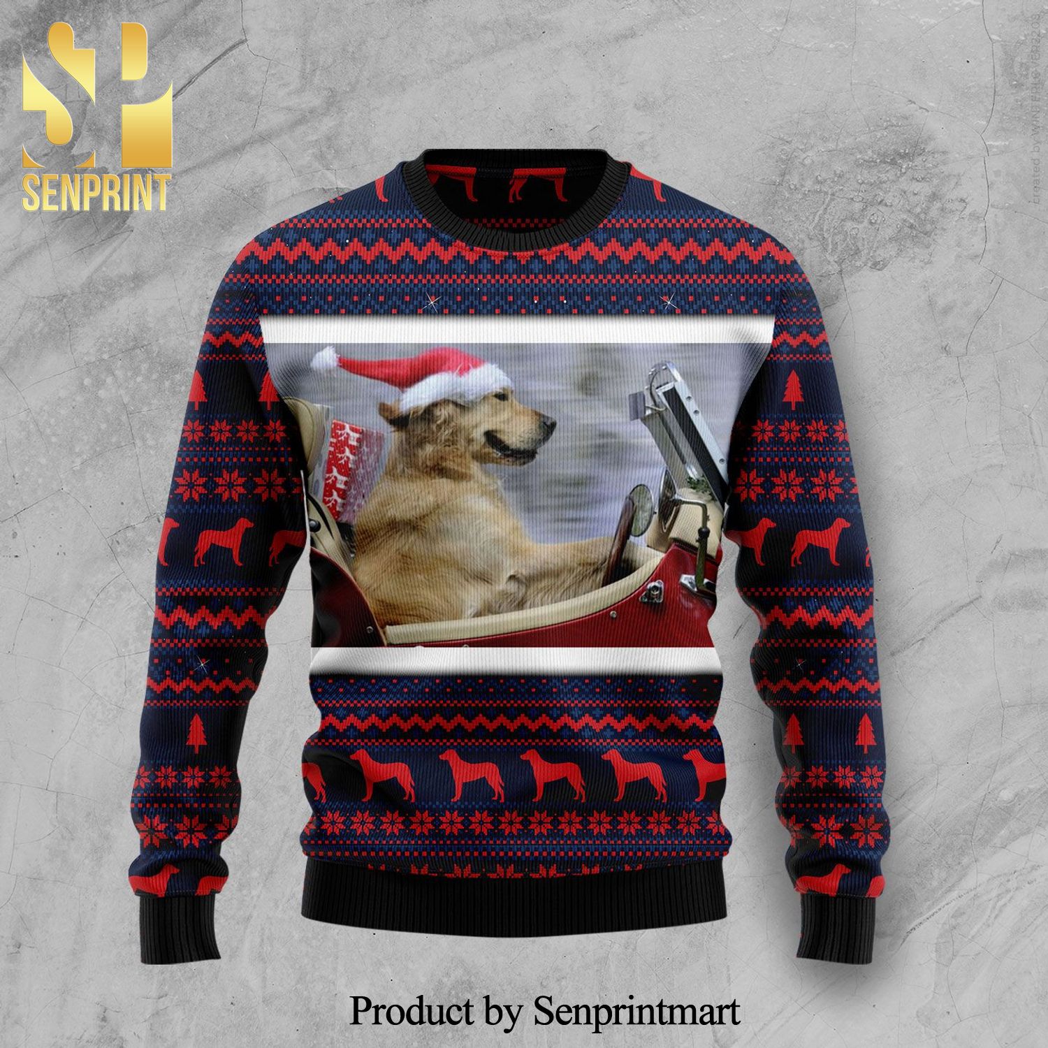 Labrador Retriever Ride Car Knitted Ugly Christmas Sweater