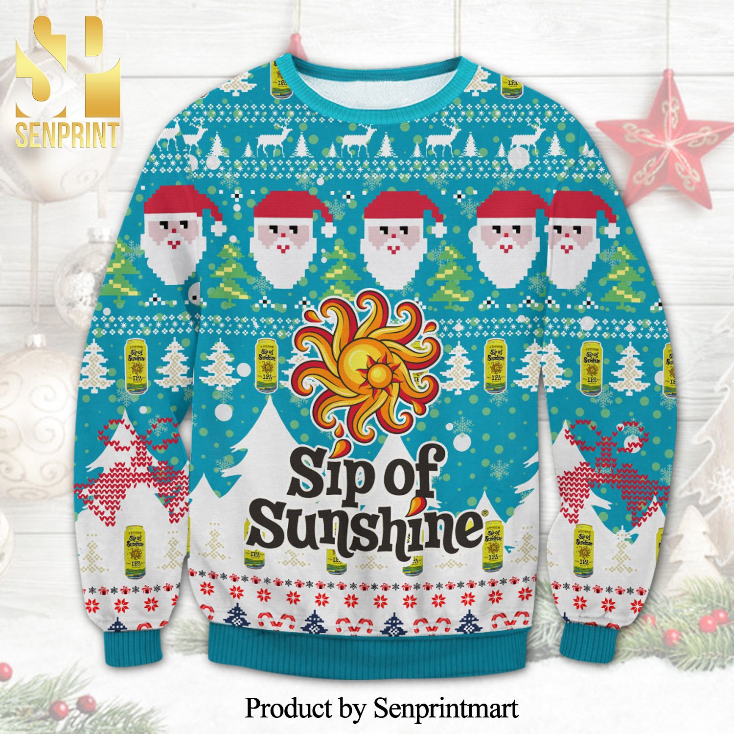 Lawson’s Finest Liquids Sip Of Sunshine Santa Claus Knitted Ugly Christmas Sweater