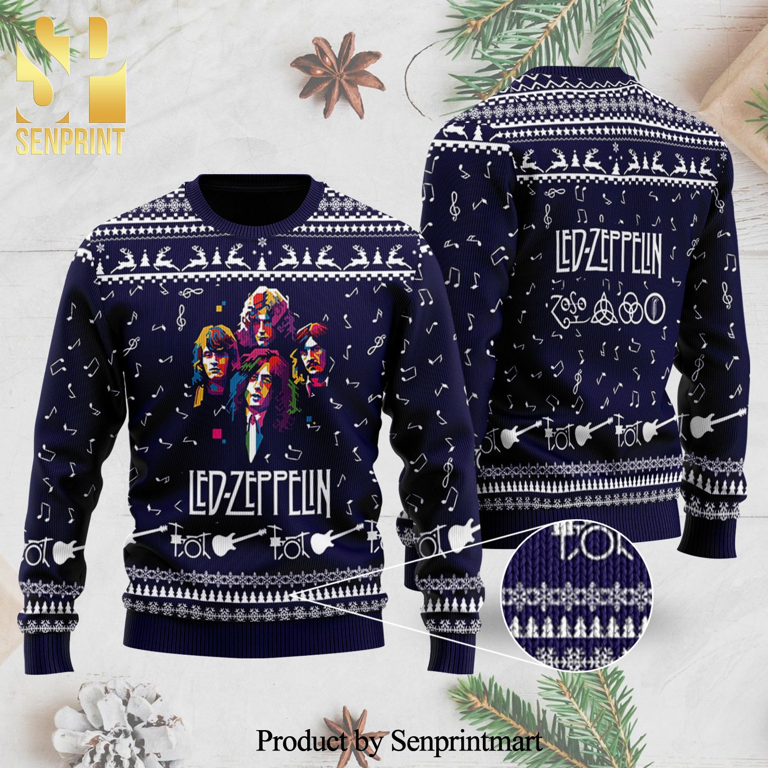 Led Zeppelin Rock Band Poster Knitted Ugly Christmas Sweater