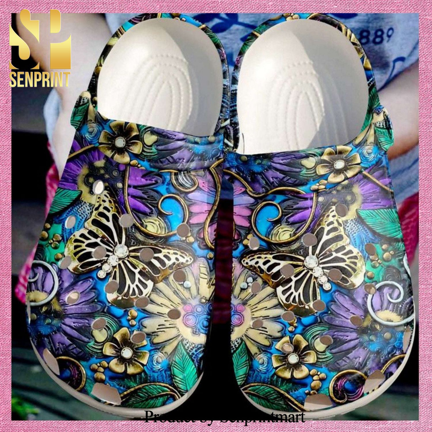 Butterfly Golden New Outfit Crocs Crocband Adult Clogs