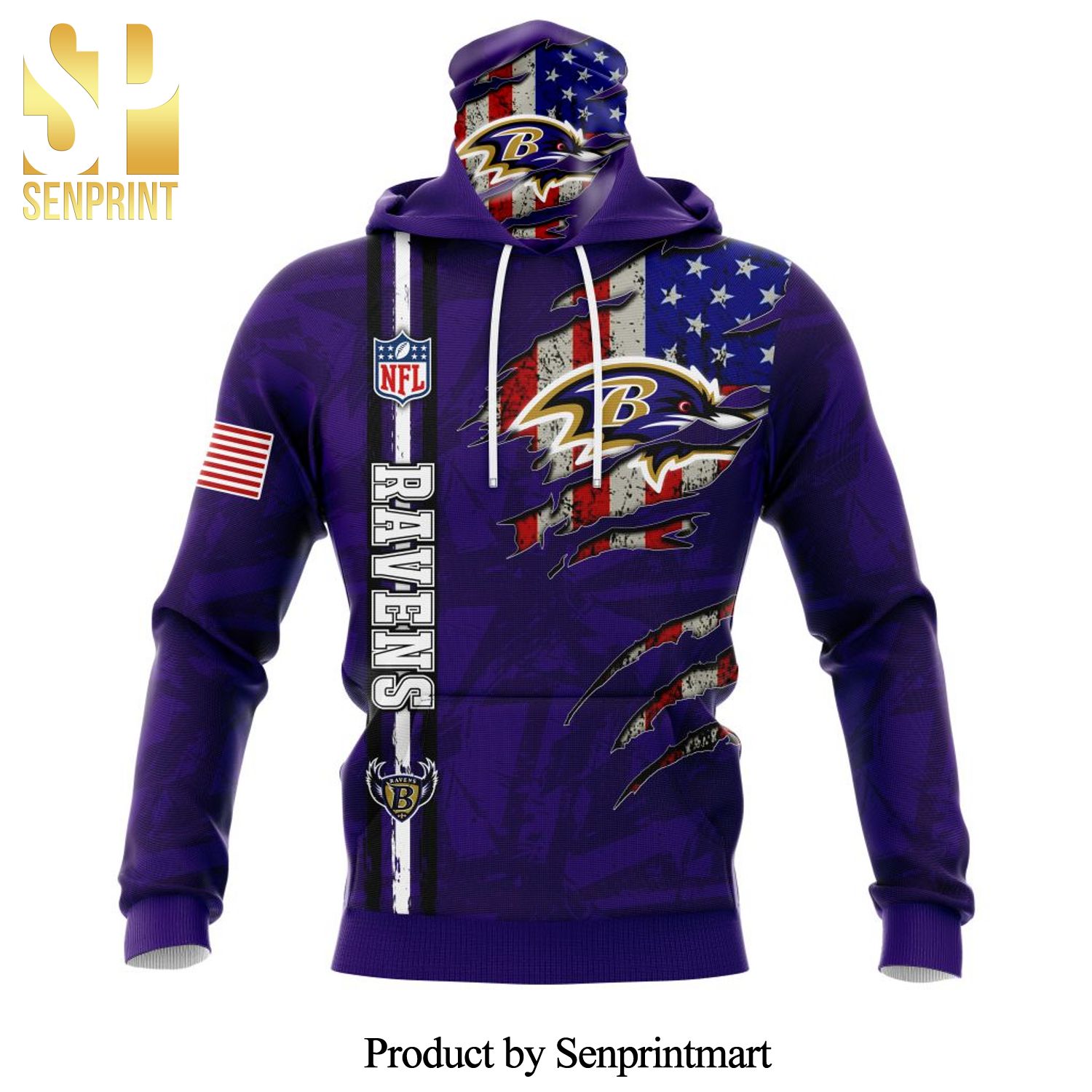 NFL Baltimore Ravens Personalized Name And Number With United States Flag All Over Printed Shirt