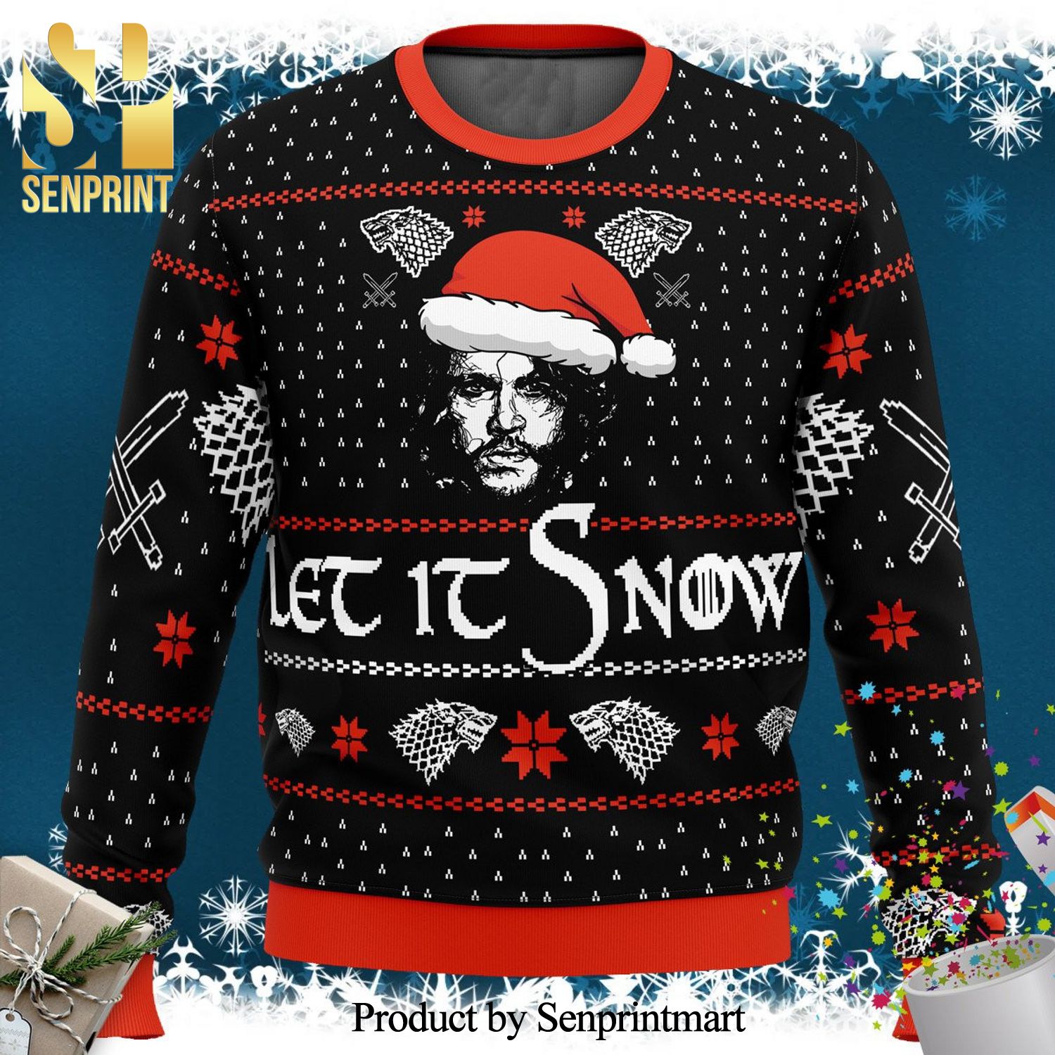 Let It Snow Jon Game Of Thrones Knitted Ugly Christmas Sweater