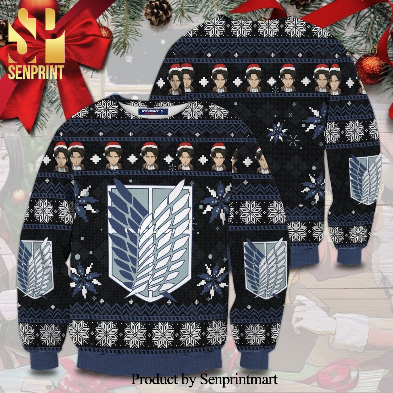 Levi Ackerman with Hat Attack On Titan Manga Anime Knitted Ugly Christmas Sweater