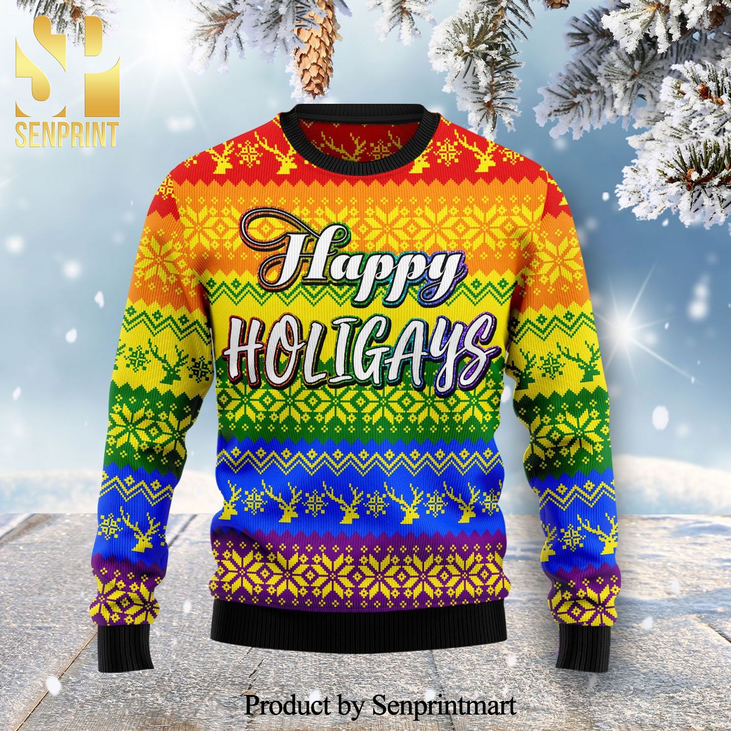 LGBT Pride Happy Holigays Knitted Ugly Christmas Sweater