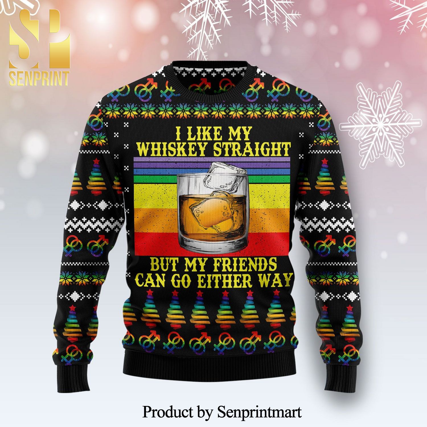 LGBT Whiskey Straight Knitted Ugly Christmas Sweater