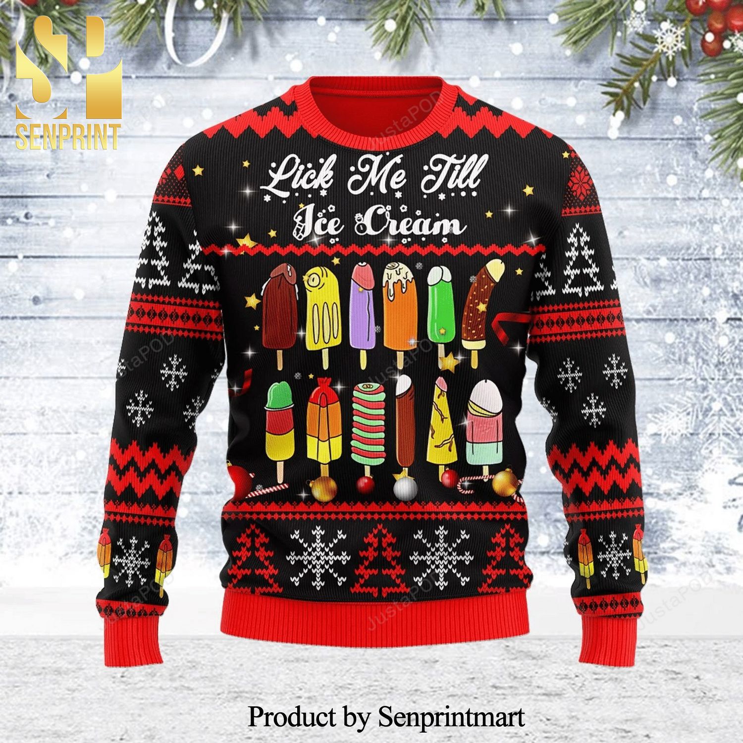 Lick Me Till Ice Cream Knitted Ugly Christmas Sweater