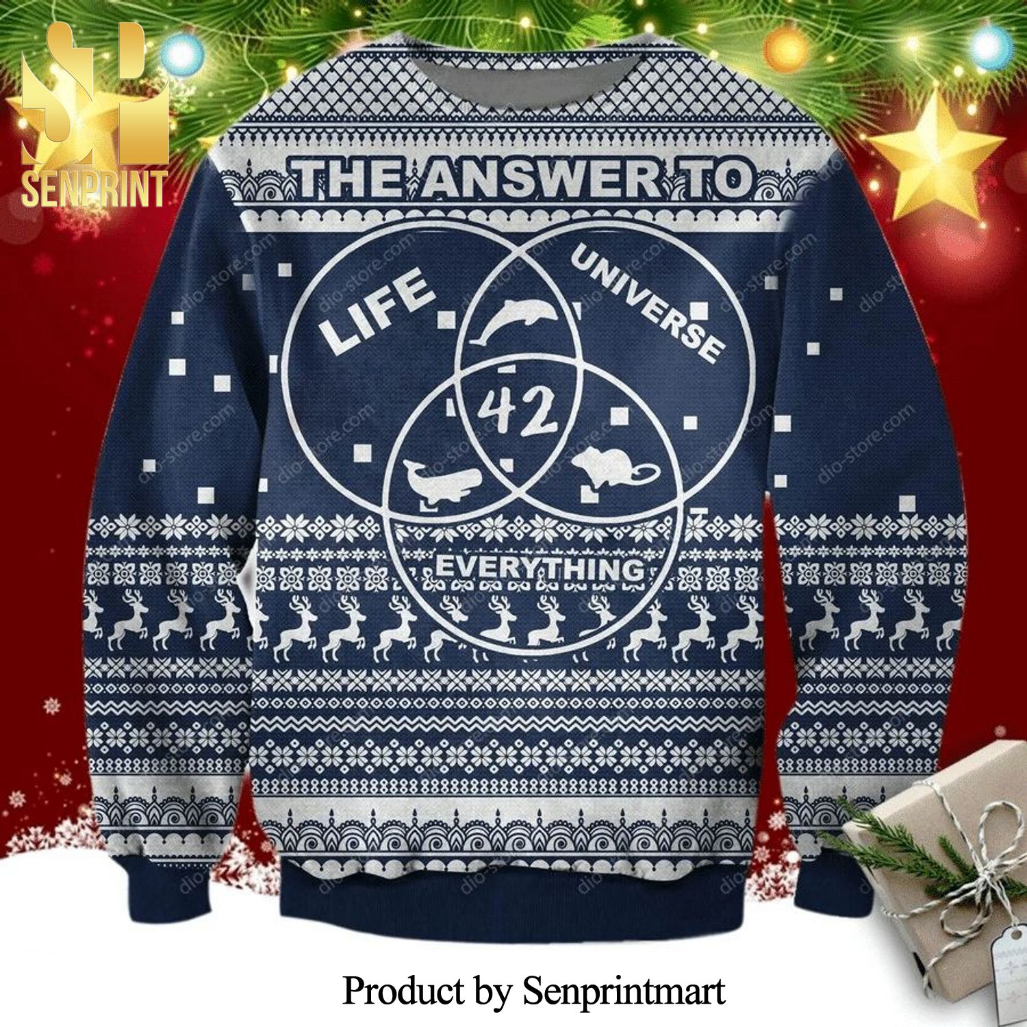 Life The Universe And Everything 42 Jigsaw Knitted Ugly Christmas Sweater