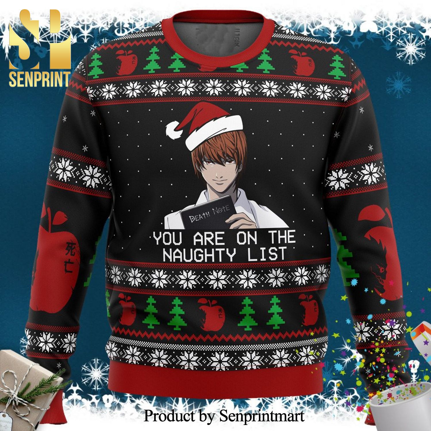 Light Yagami Death Note Naughty List Manga Anime Knitted Ugly Christmas Sweater