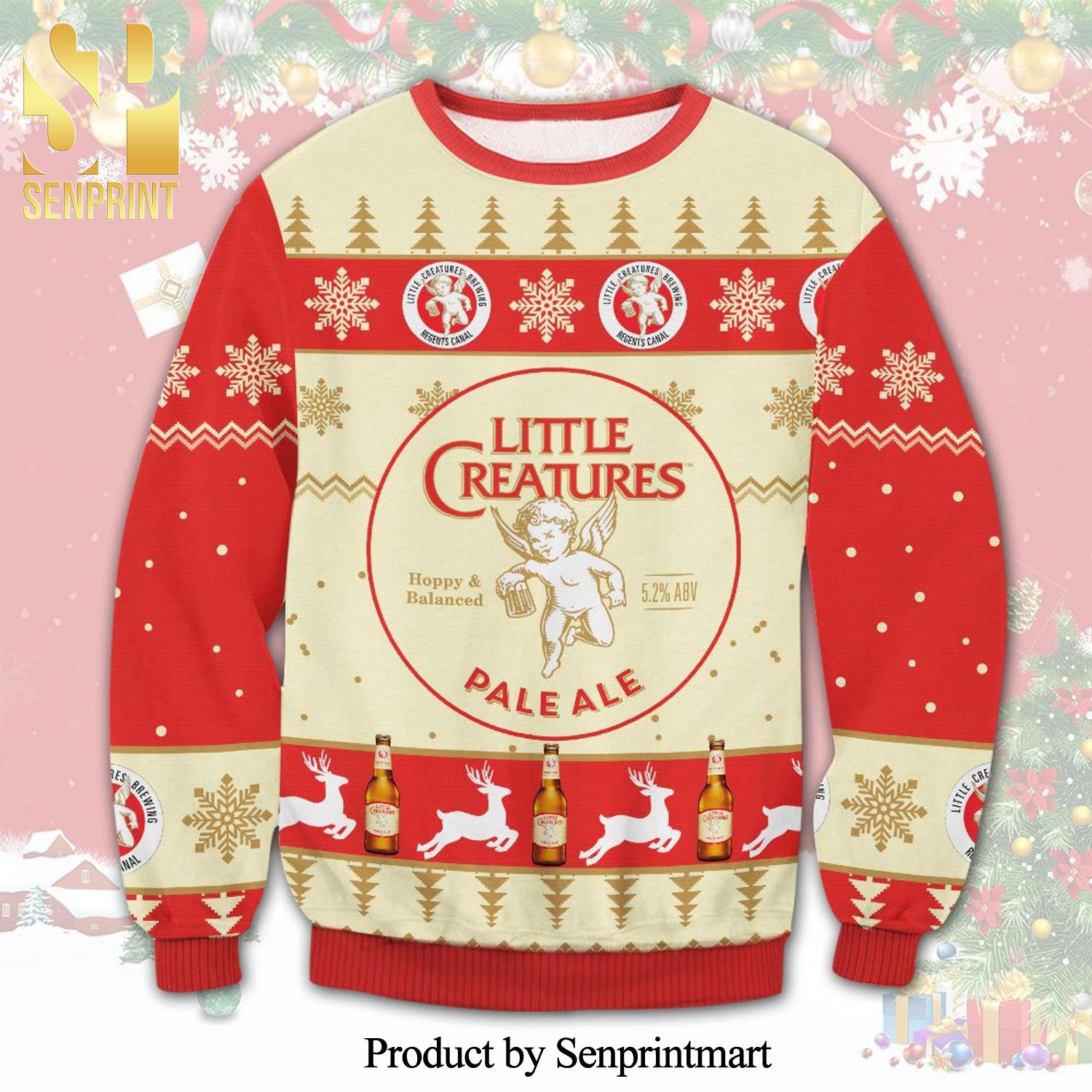 Little Creatures Pale Ale Snowflake And Reindeer Knitted Ugly Christmas Sweater