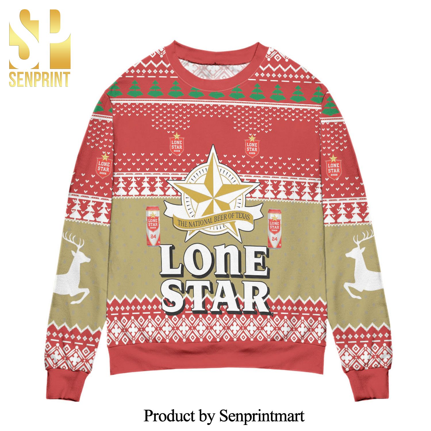 Lone Star The National Beer Of Texas Knitted Ugly Christmas Sweater – Red