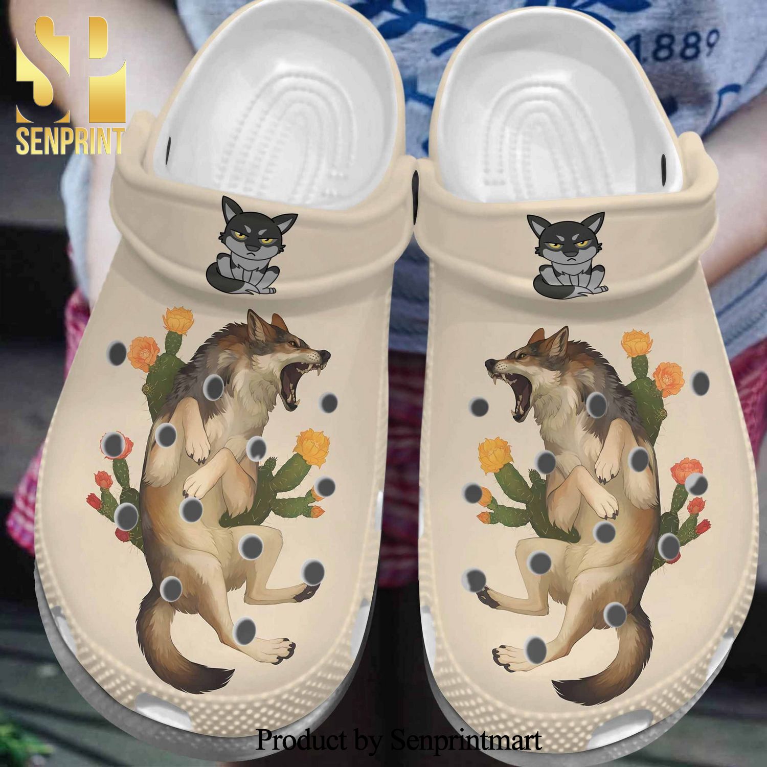 Cactus Wolf Is Injured Gift For Lover Full Printed Crocs Crocband Adult Clogs