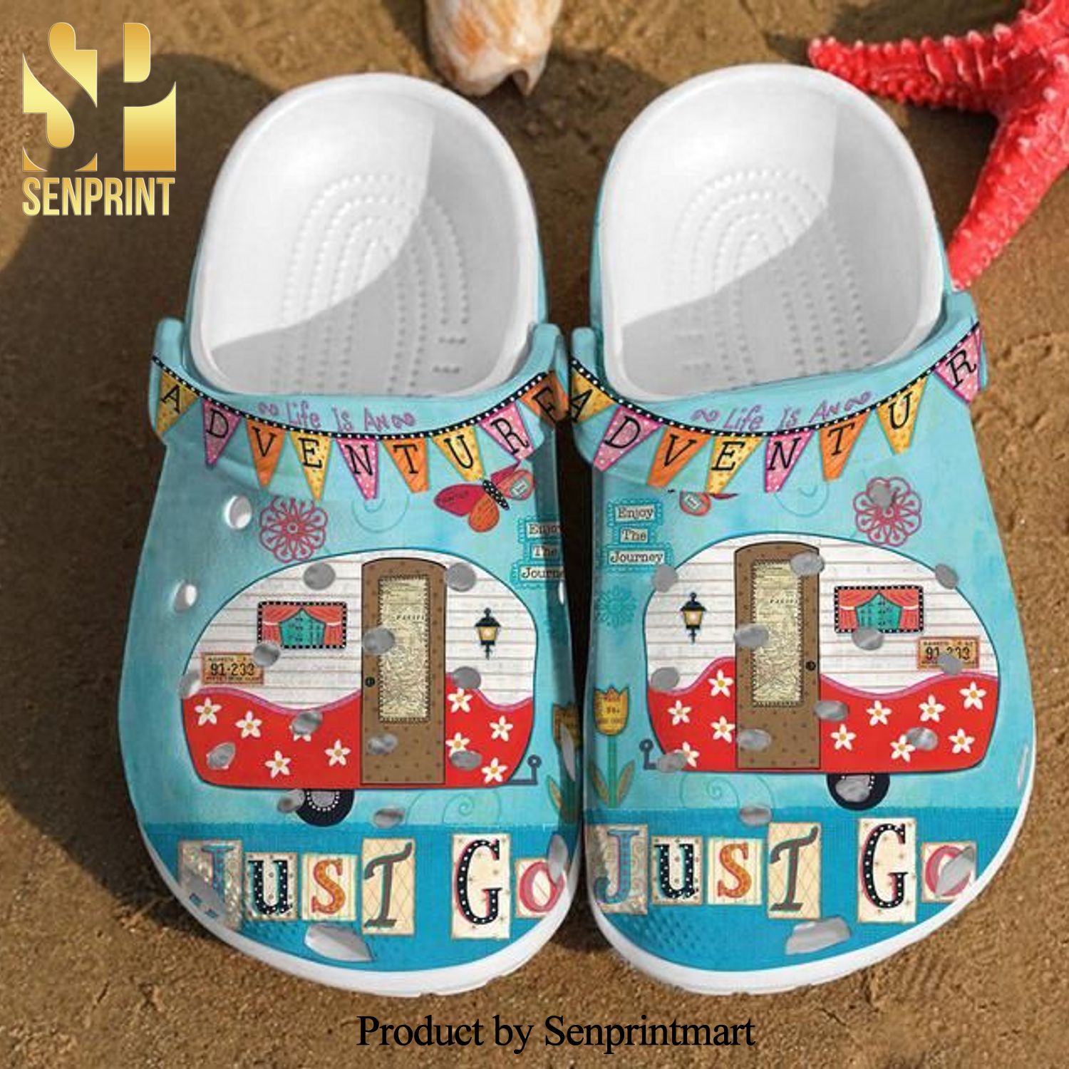 Camping crocs Juts go crocs Summer camping shoes Happy camper Full Printing Crocs Crocband Clog