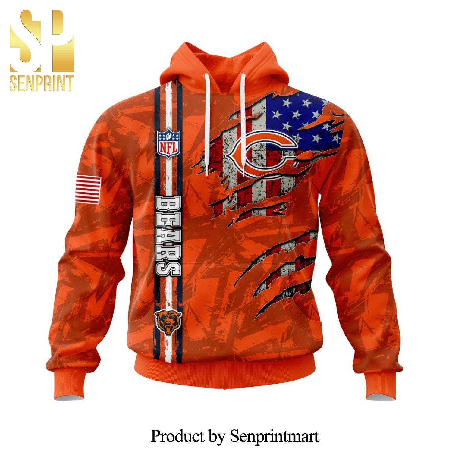 NFL Chicago Bears Personalized Name And Number With United States Flag All Over Printed Shirt