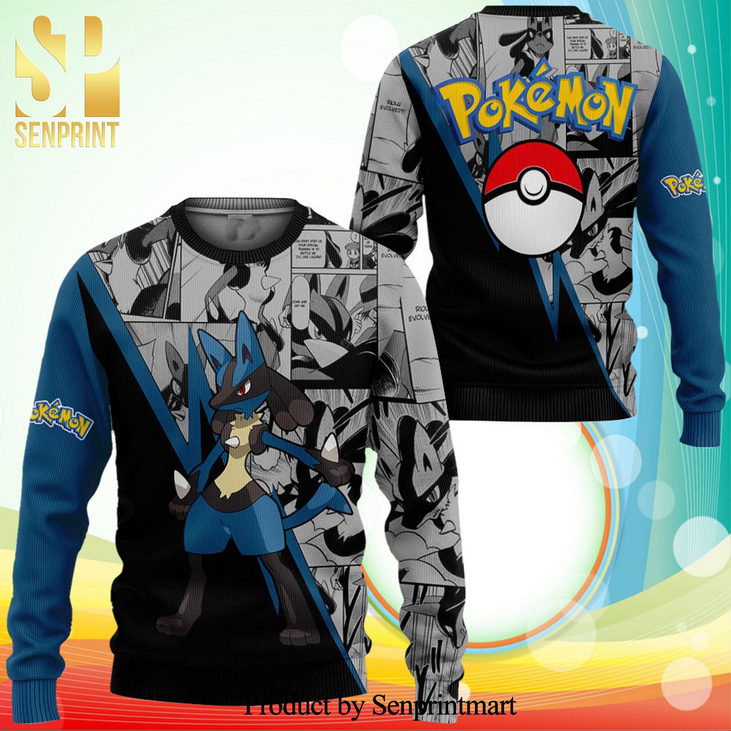Lucario Anime Pokemon Knitted Ugly Christmas Sweater