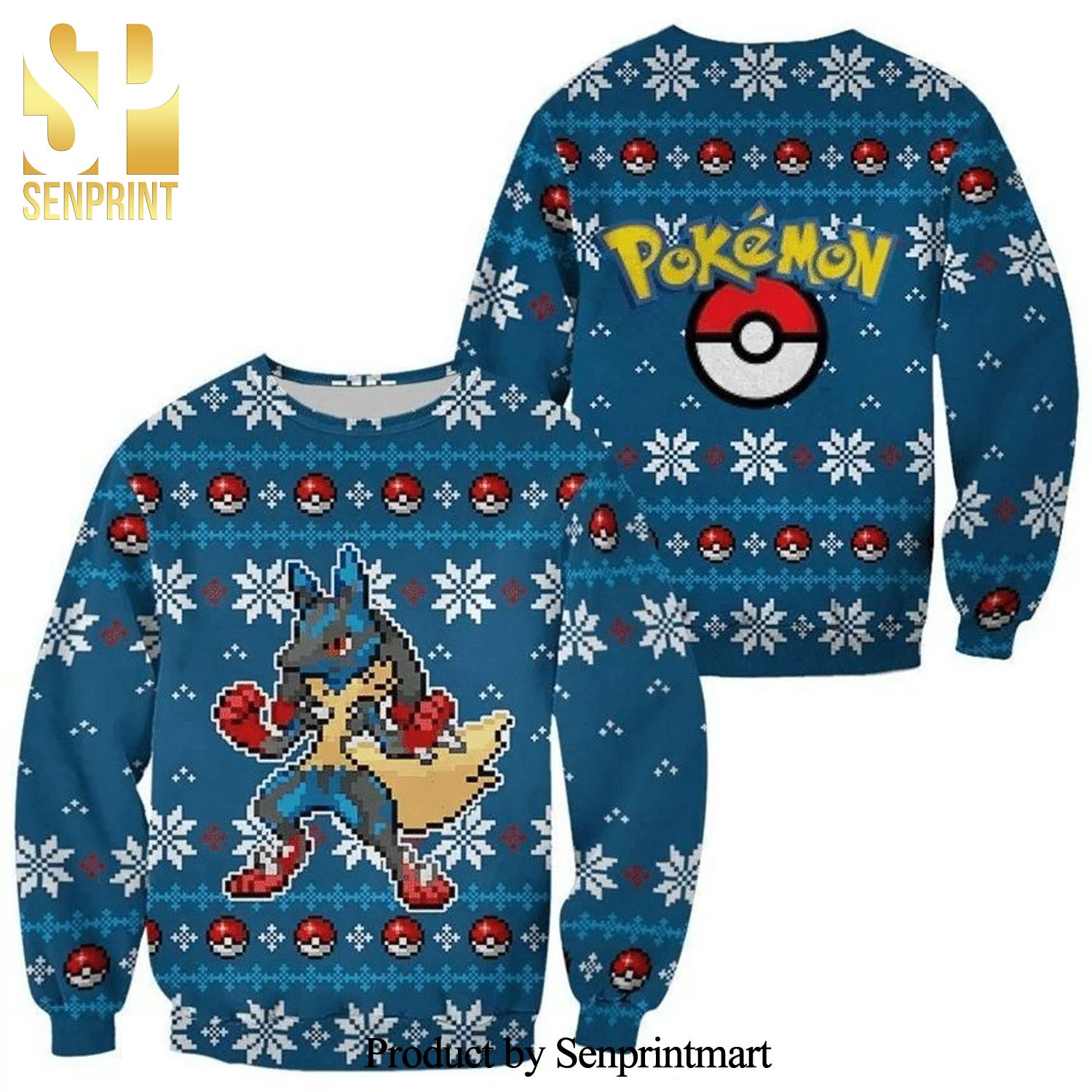 Lucario Pokemon Anime Knitted Ugly Christmas Sweater
