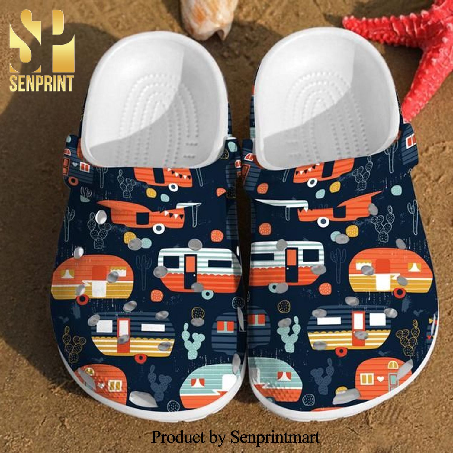 Camping Trailer Pattern Crocs Camping crocs Summer camping shoes Happy camper All Over Printed Classic Crocs Crocband Clog