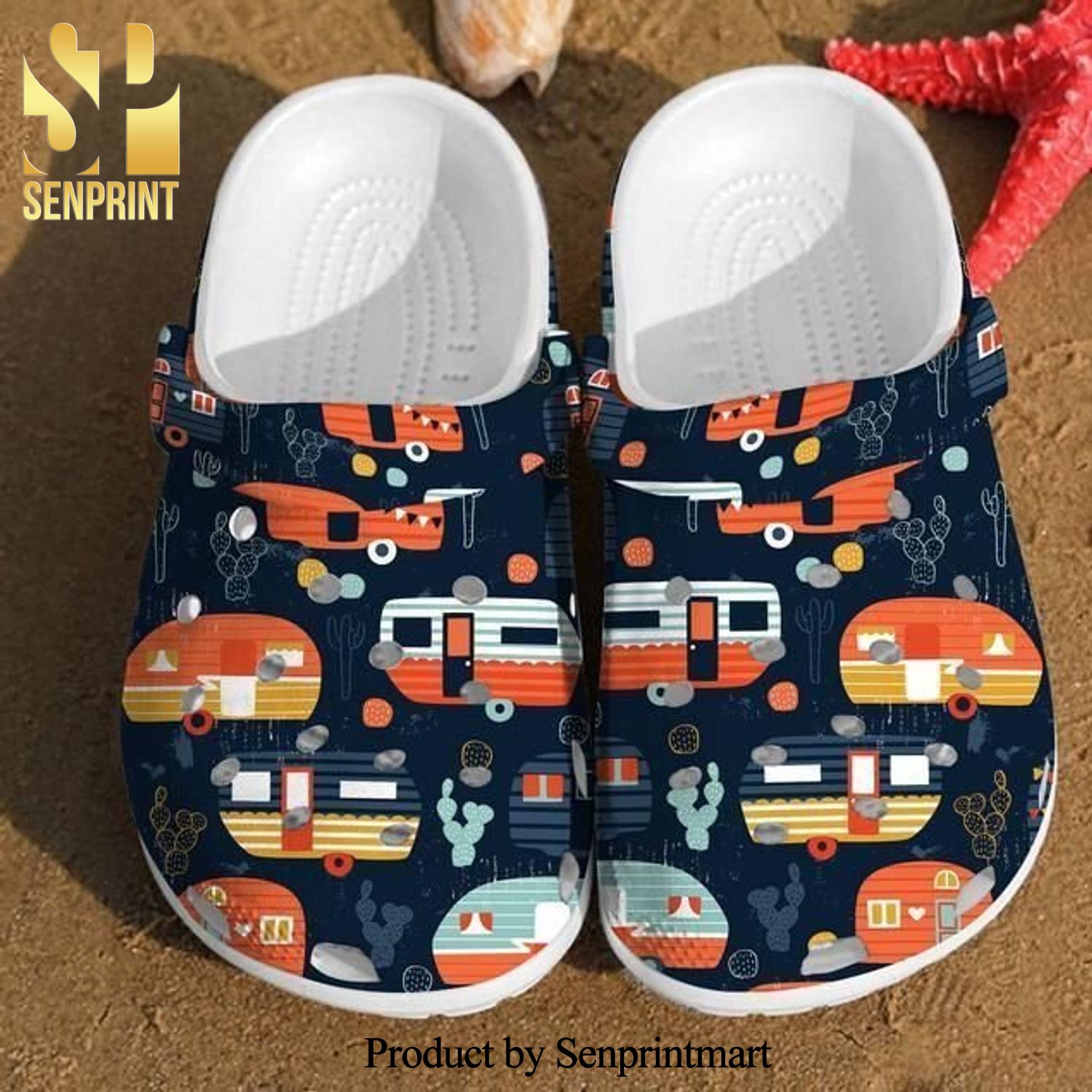 Camping Trailer Pattern Crocs Camping Crocs Summer Camping Shoes Happy Camper Full Printed Crocband Crocs