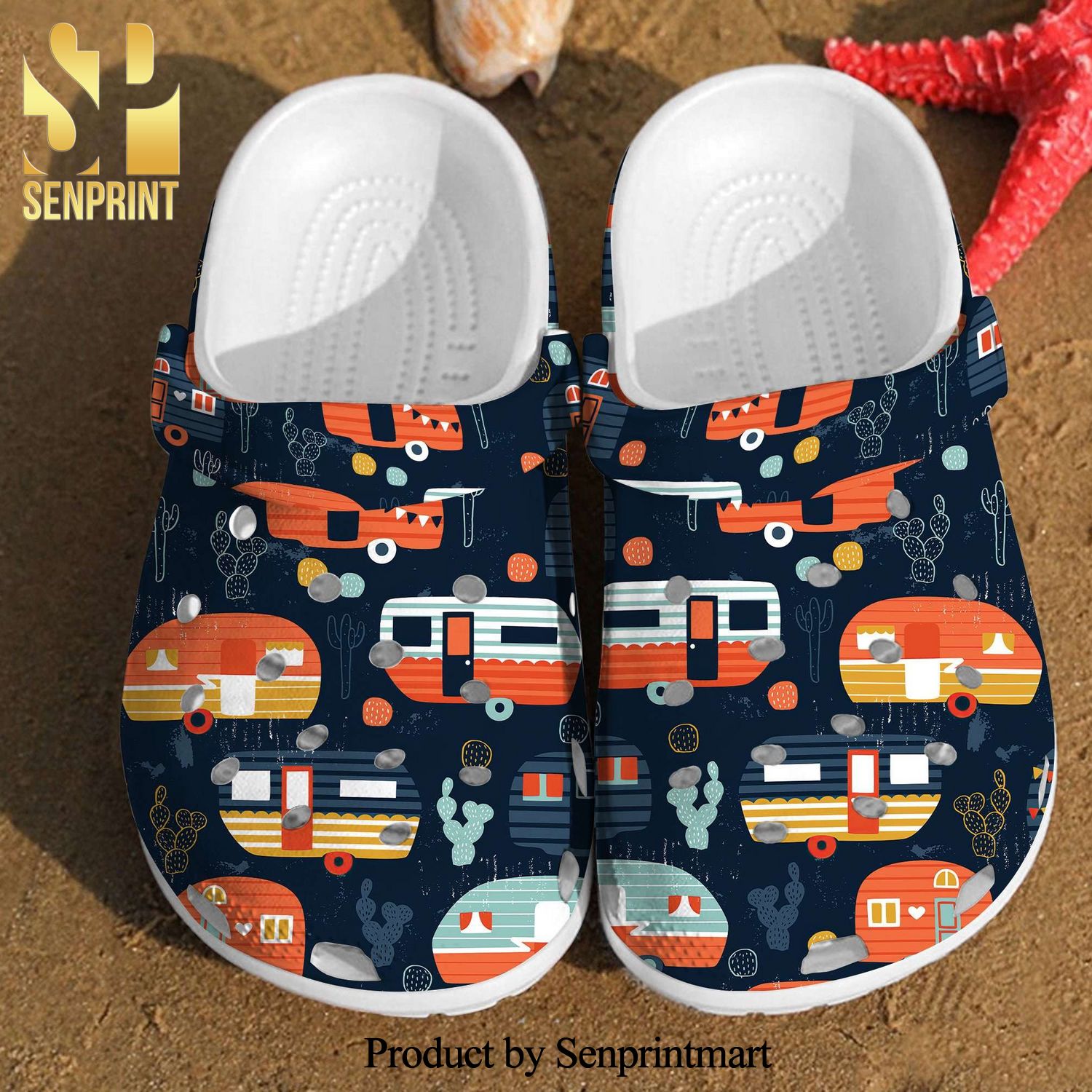 Camping Trailer Pattern Summer Happy Camper Best For Men And Women Gift For Fan Classic Water Street Style Crocs Sandals