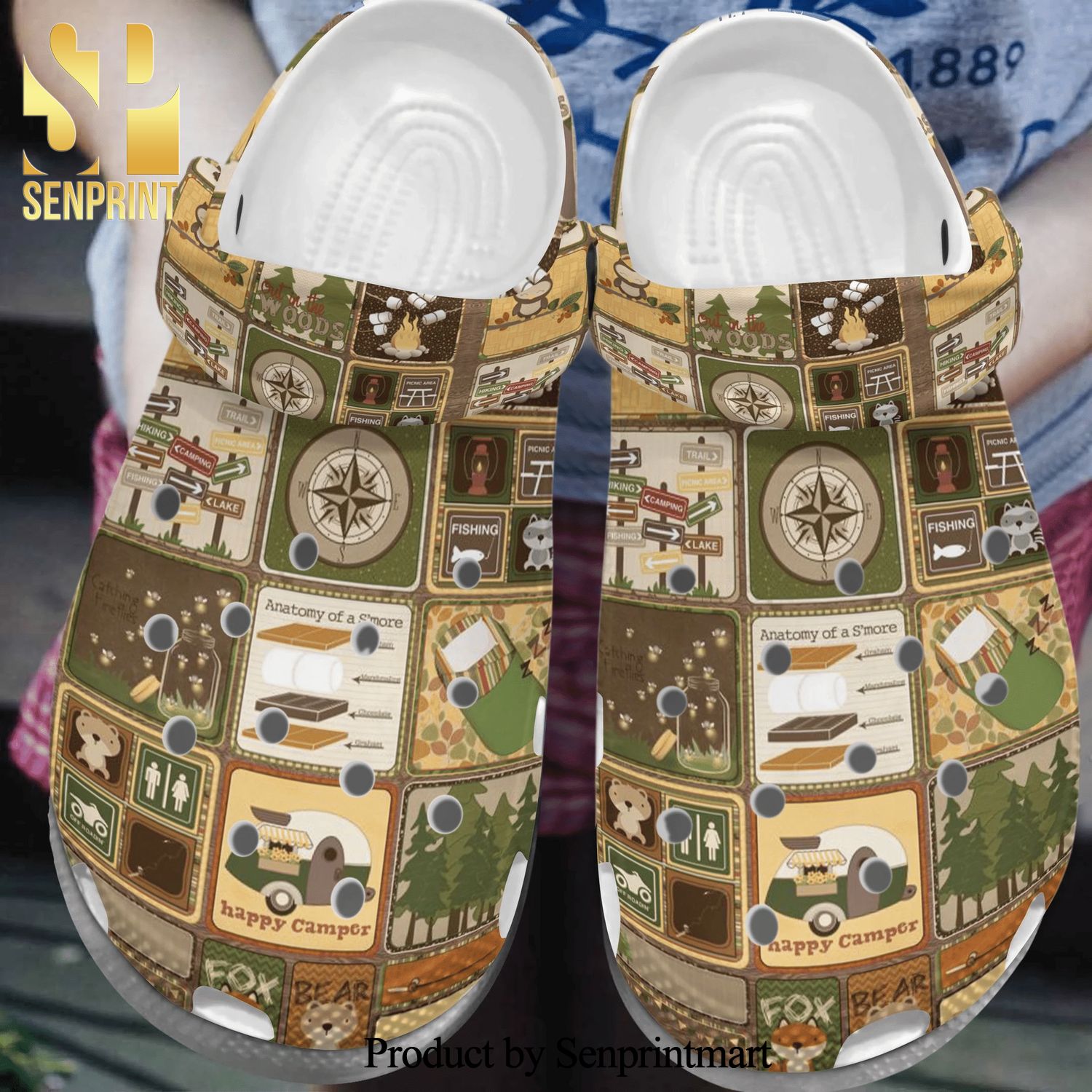 Camping With Compass Gift For Lover Full Printed Unisex Crocs Crocband Clog