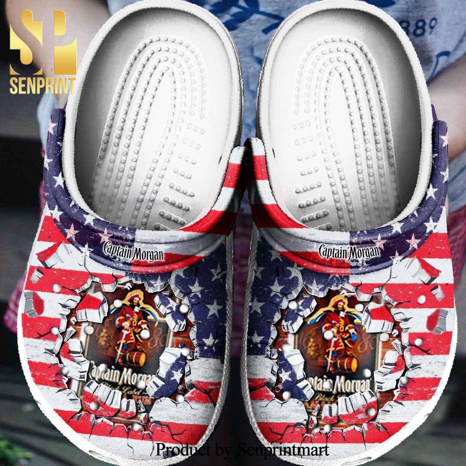 Captain Morgan Broken Brick American Flag Crocband Crocs