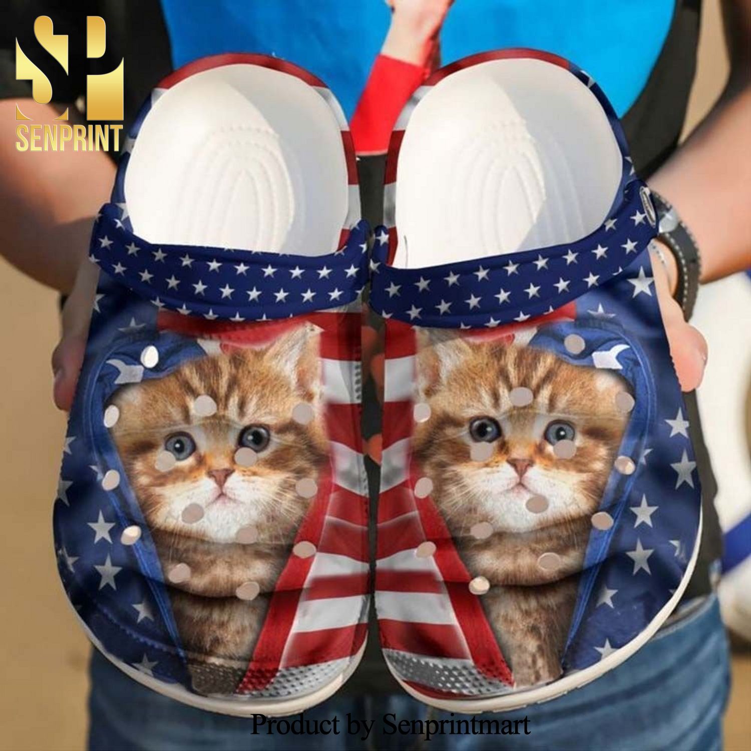 Cat American Flag Printed Gift For Lover Full Printed Crocs Classic