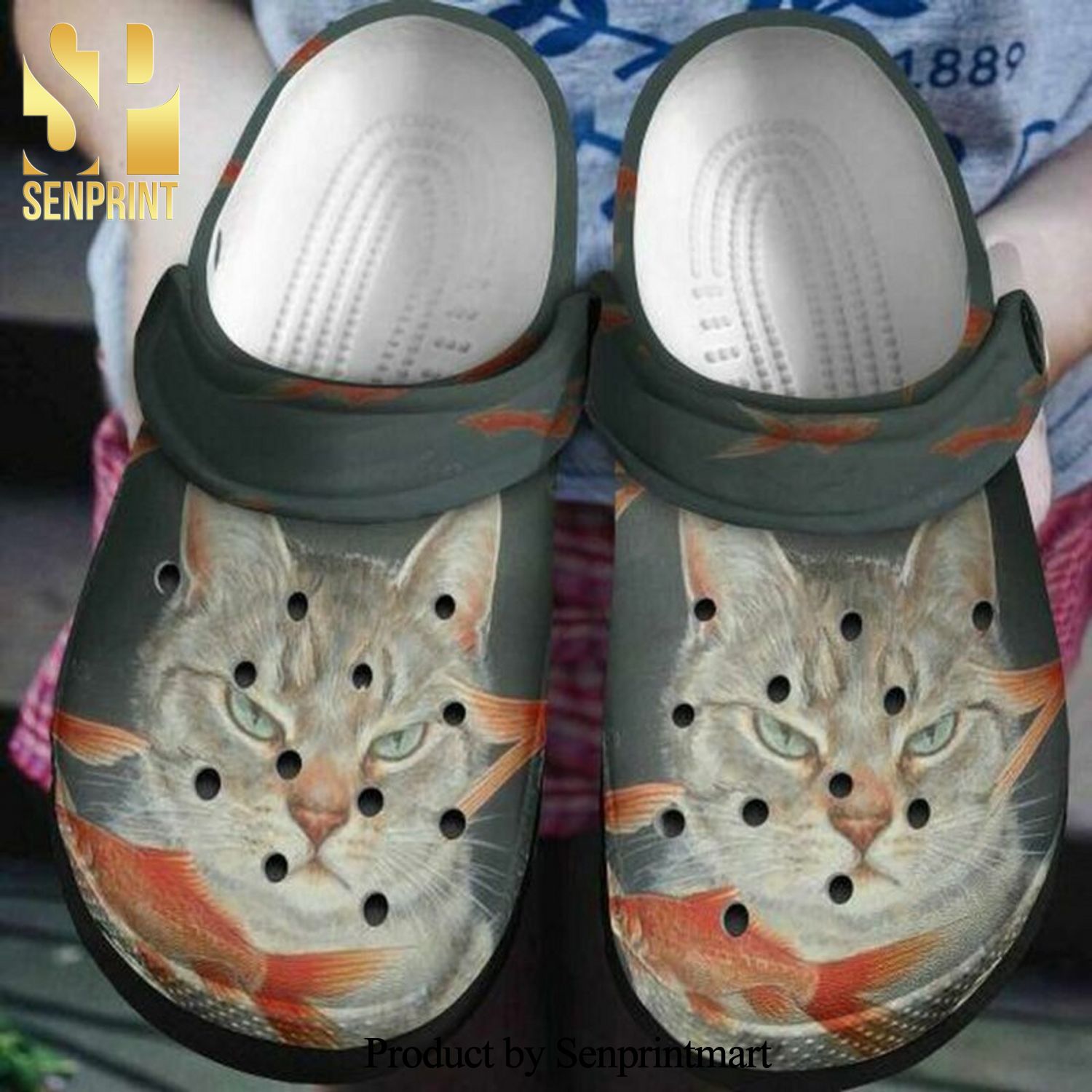 Cat And Fish Personalized Flower Gift For Lover All Over Printed Crocs Sandals