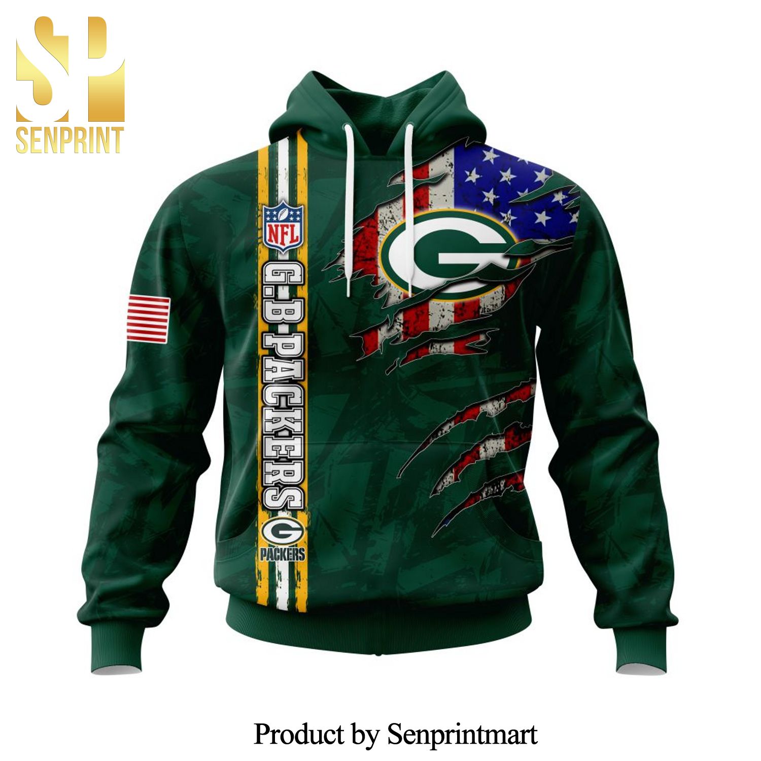 NFL Green Bay Packers Personalized Name And Number With United States Flag All Over Printed Shirt