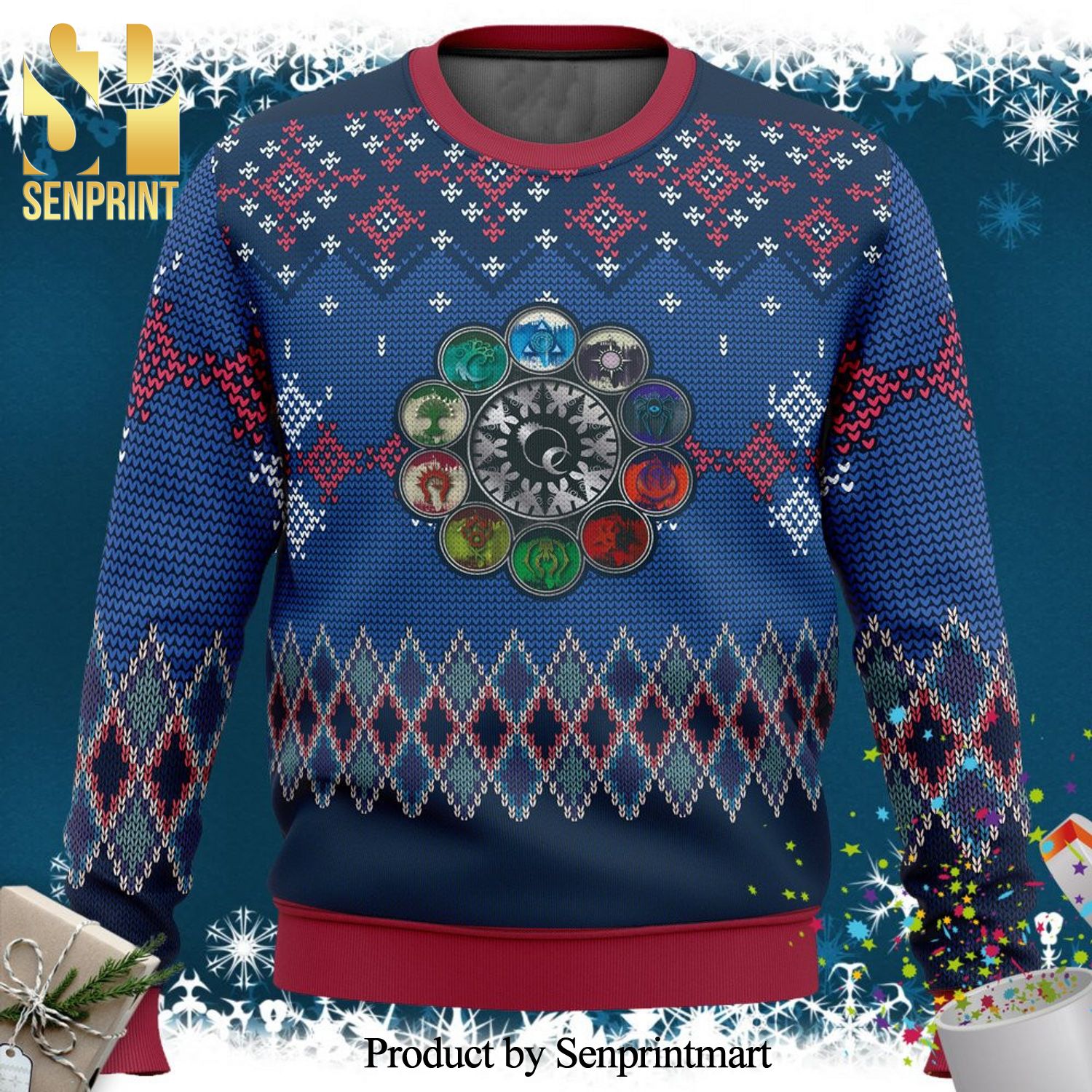 Magic The Gathering Ravnica Knitted Ugly Christmas Sweater