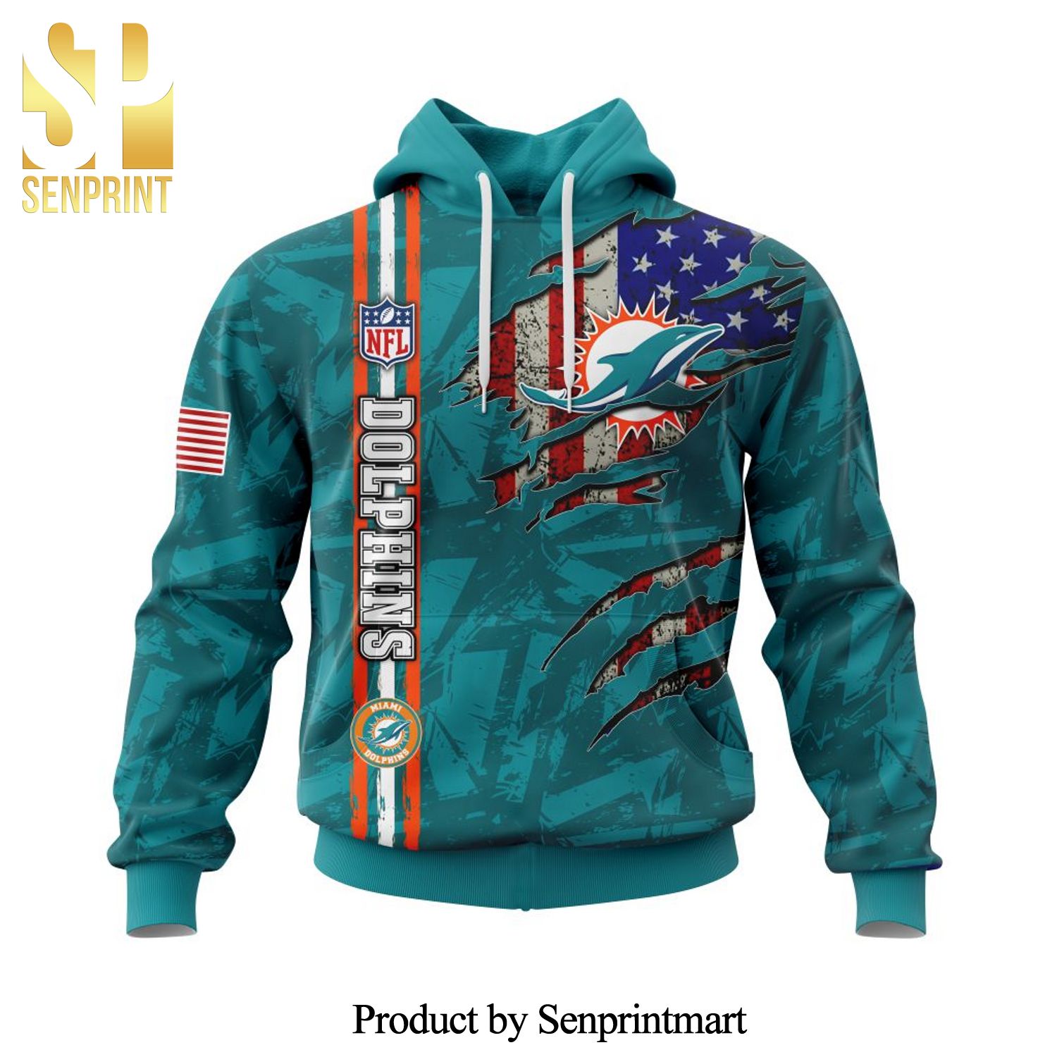 NFL Miami Dolphins Personalized Name And Number With United States Flag All Over Printed Shirt