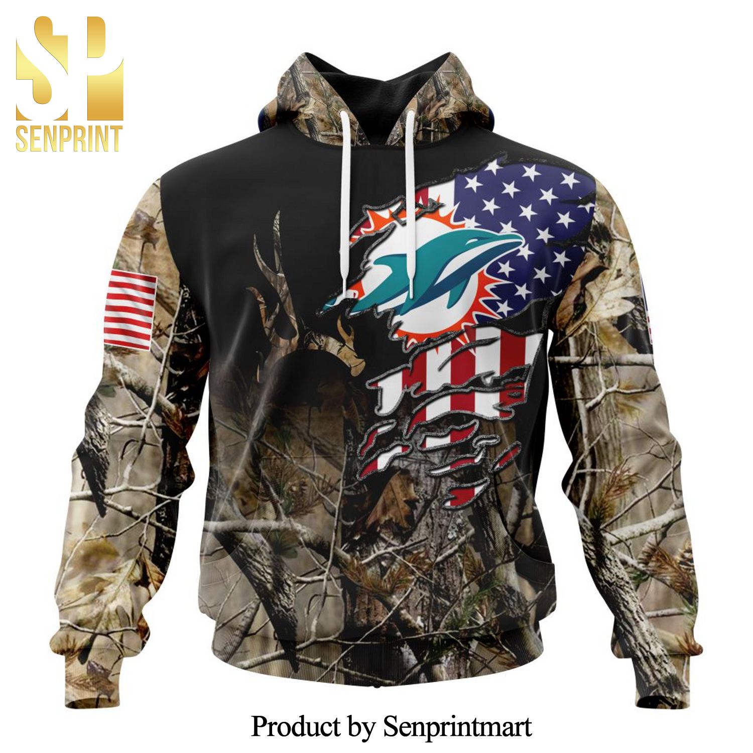 NFL Miami Dolphins Version Camo Realtree Hunting All Over Printed Shirt