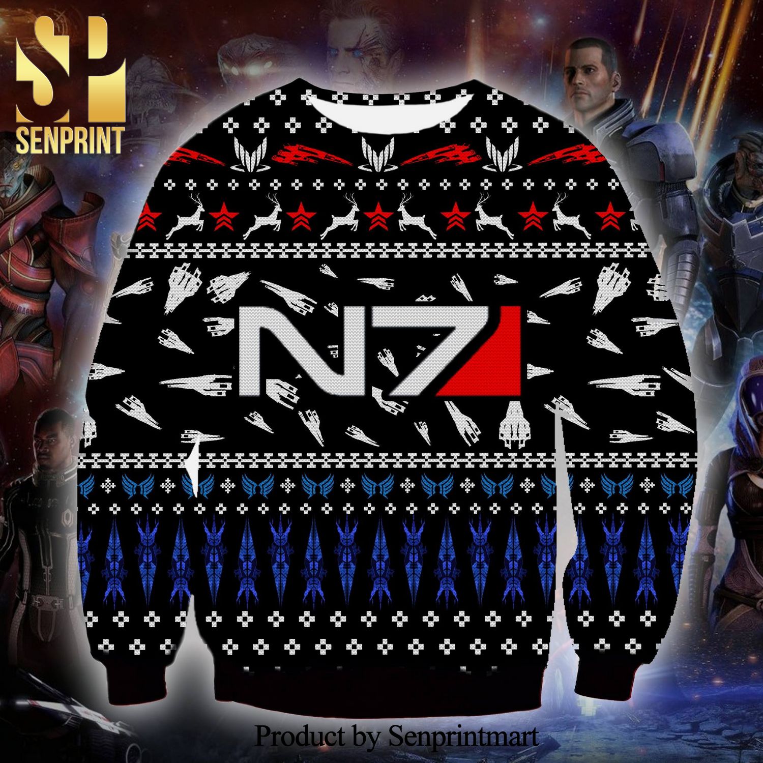 Mass Effect 3 DLC Bundle N7 Logo Knitted Ugly Christmas Sweater