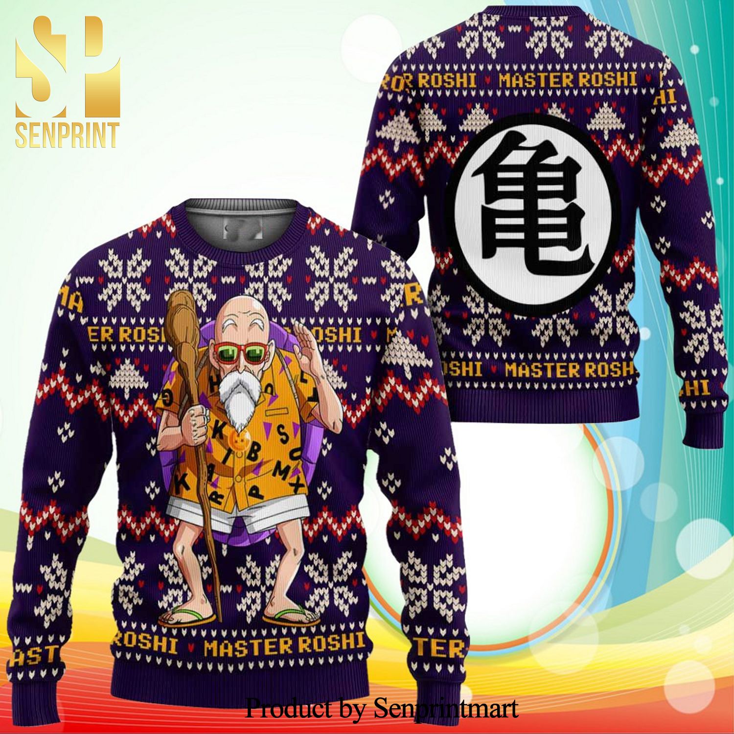 Master Roshi Dragon Ball Anime Knitted Ugly Christmas Sweater