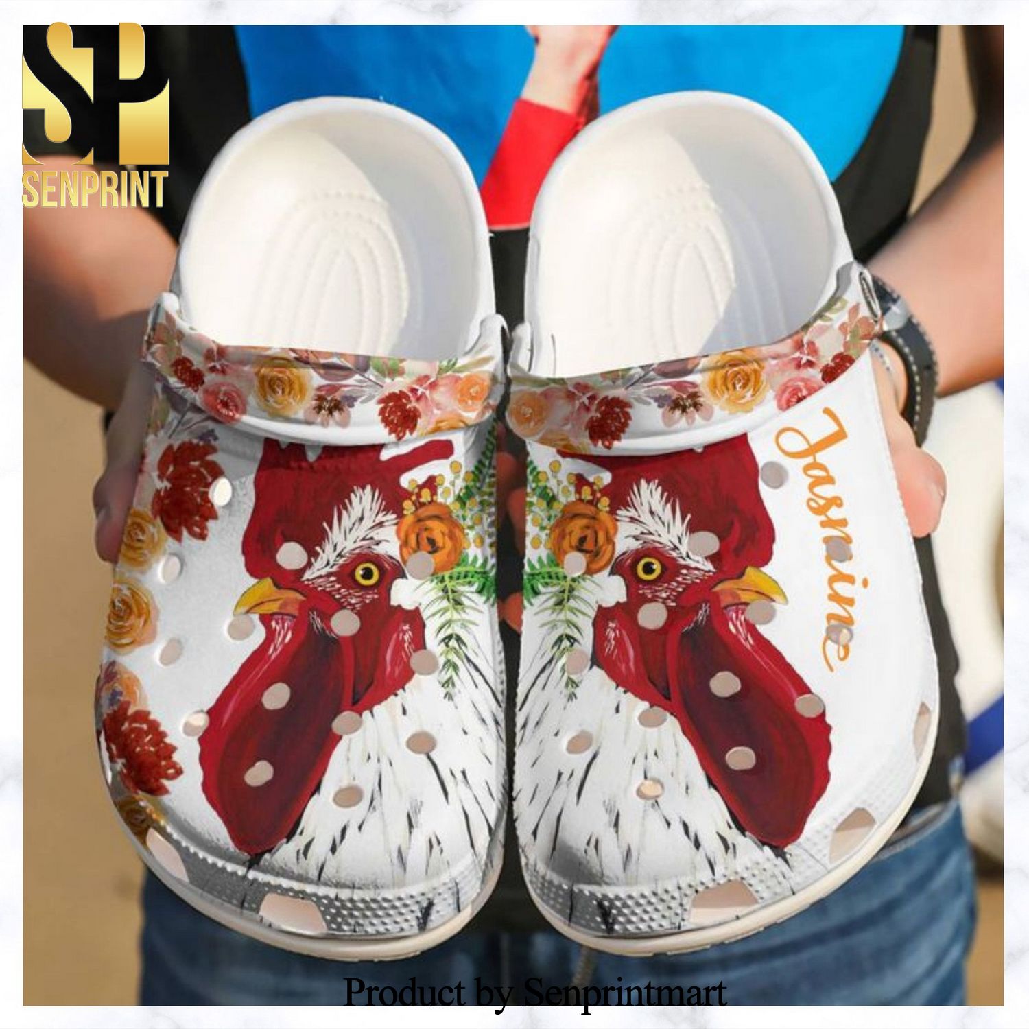 Chicken Personalized Floral Full Printed Crocs Shoes