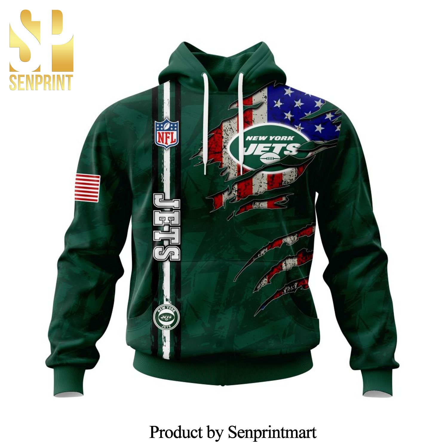 NFL New York Jets Personalized Name And Number With United States Flag All Over Printed Shirt