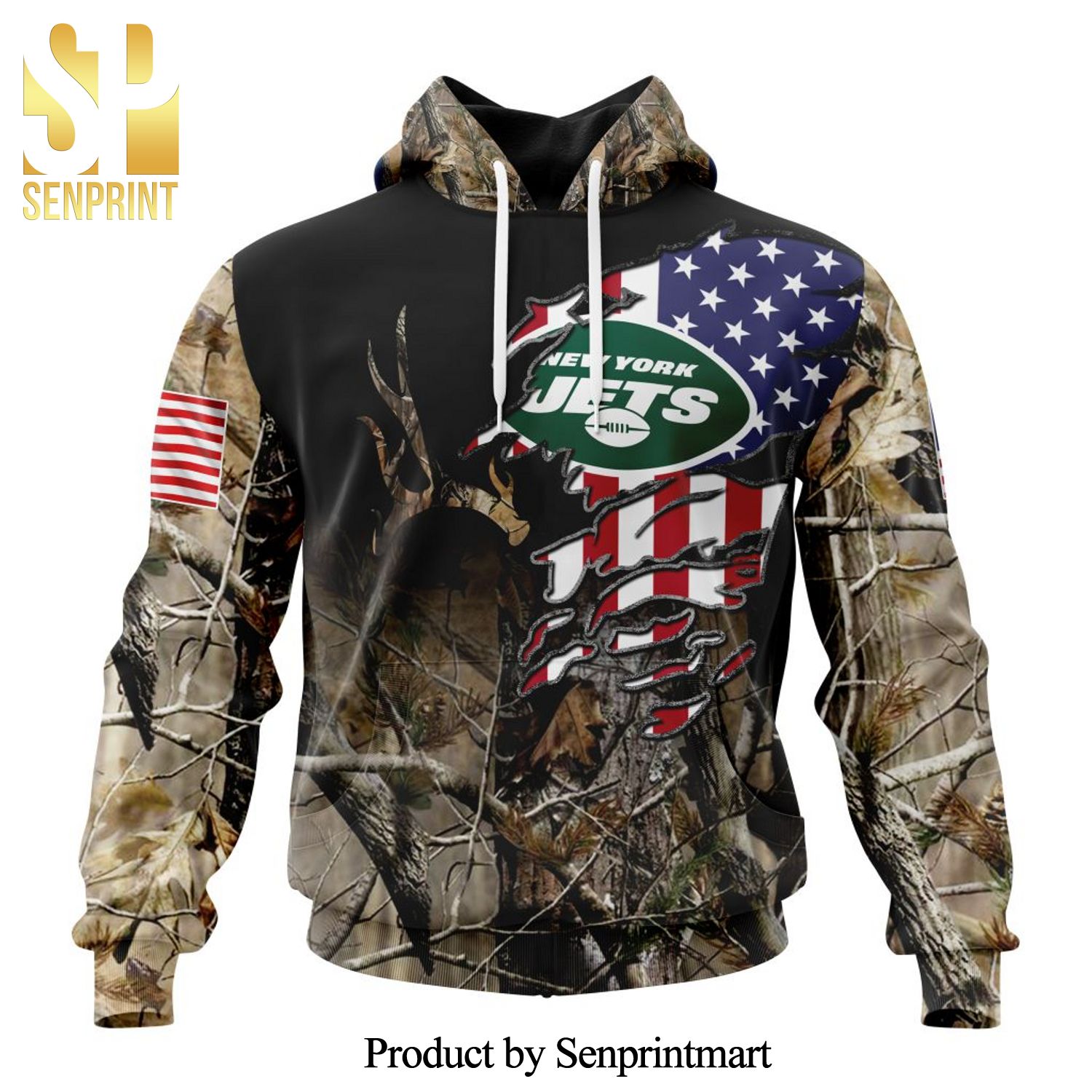 NFL New York Jets Version Camo Realtree Hunting All Over Printed Shirt