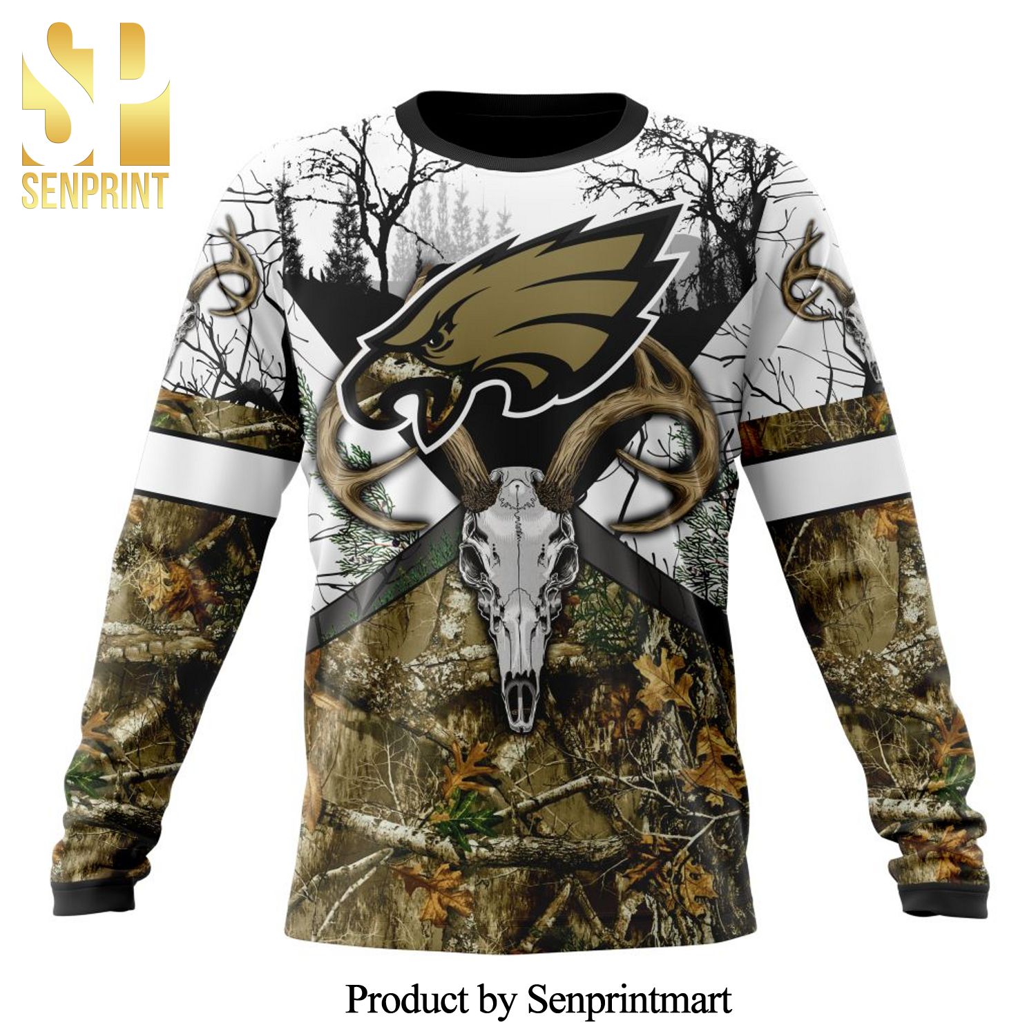 NFL Philadelphia Eagles For Sport Fans Wih Deer Skull And Forest Pattern For Go Hunting All Over Printed Shirt