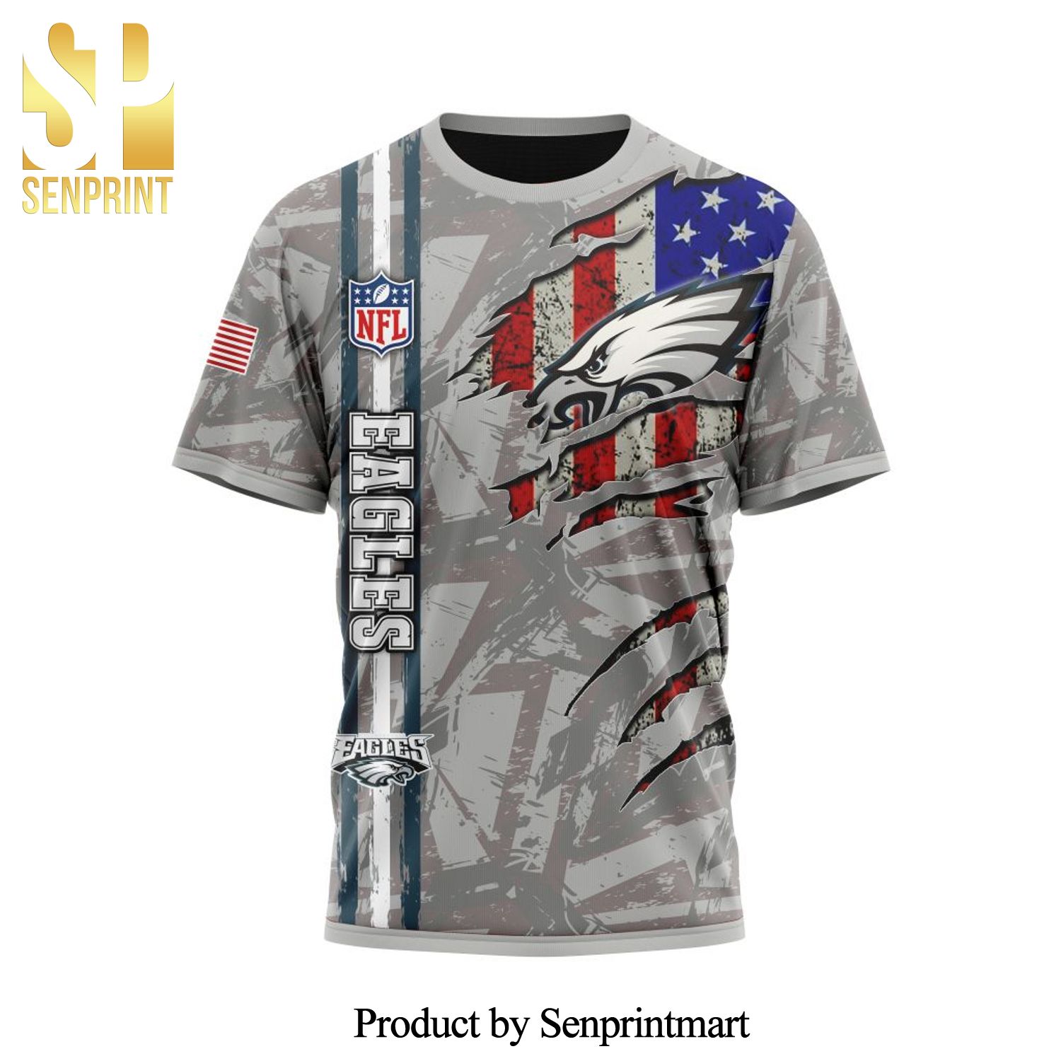 NFL Philadelphia Eagles Personalized Name And Number With United States Flag All Over Printed Shirt
