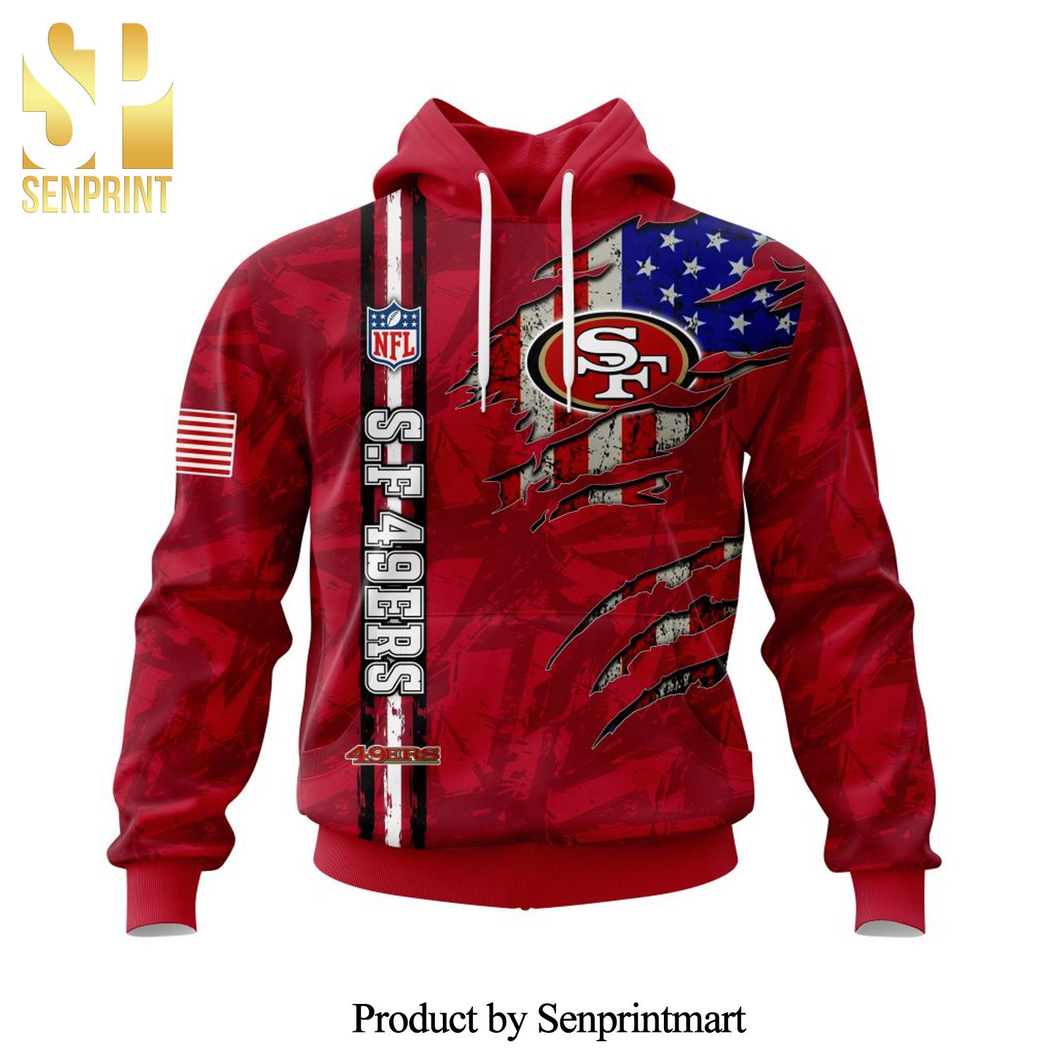 NFL San Francisco 49ers Personalized Name And Number With United States Flag All Over Printed Shirt