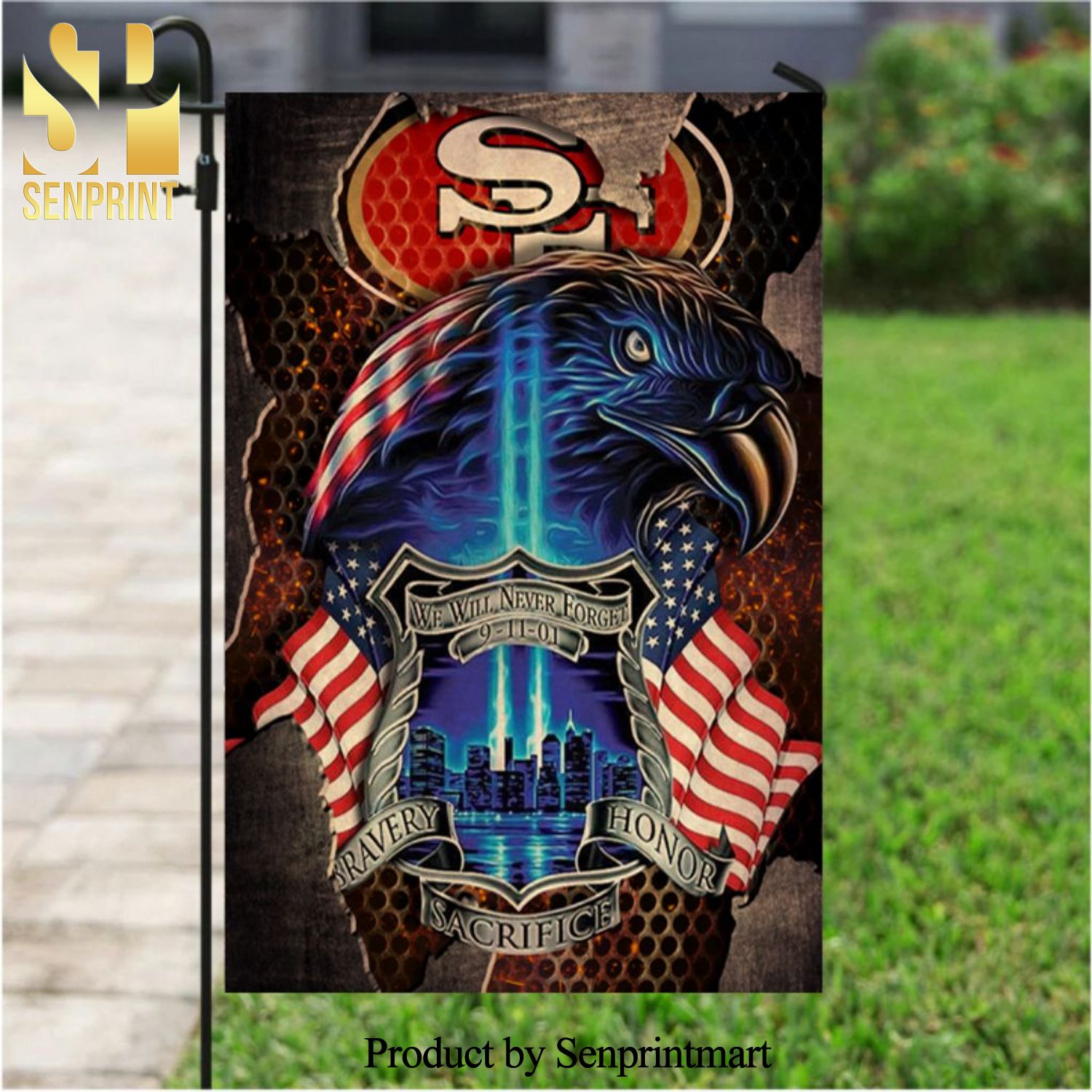 NFL San Francisco 49ers Specialized Flag For Honor Patriot Day We Will Never Forget All Over Printed Shirt