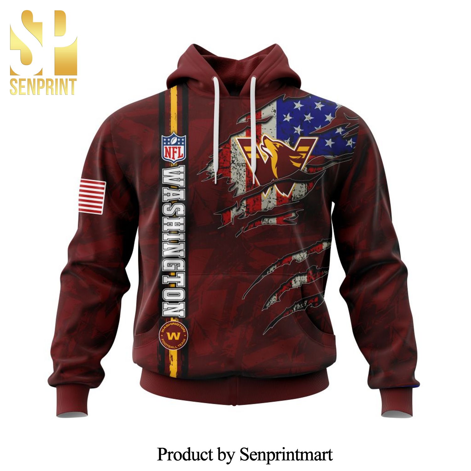 NFL San Washington Football Team Personalized Name And Number With United States Flag All Over Printed Shirt