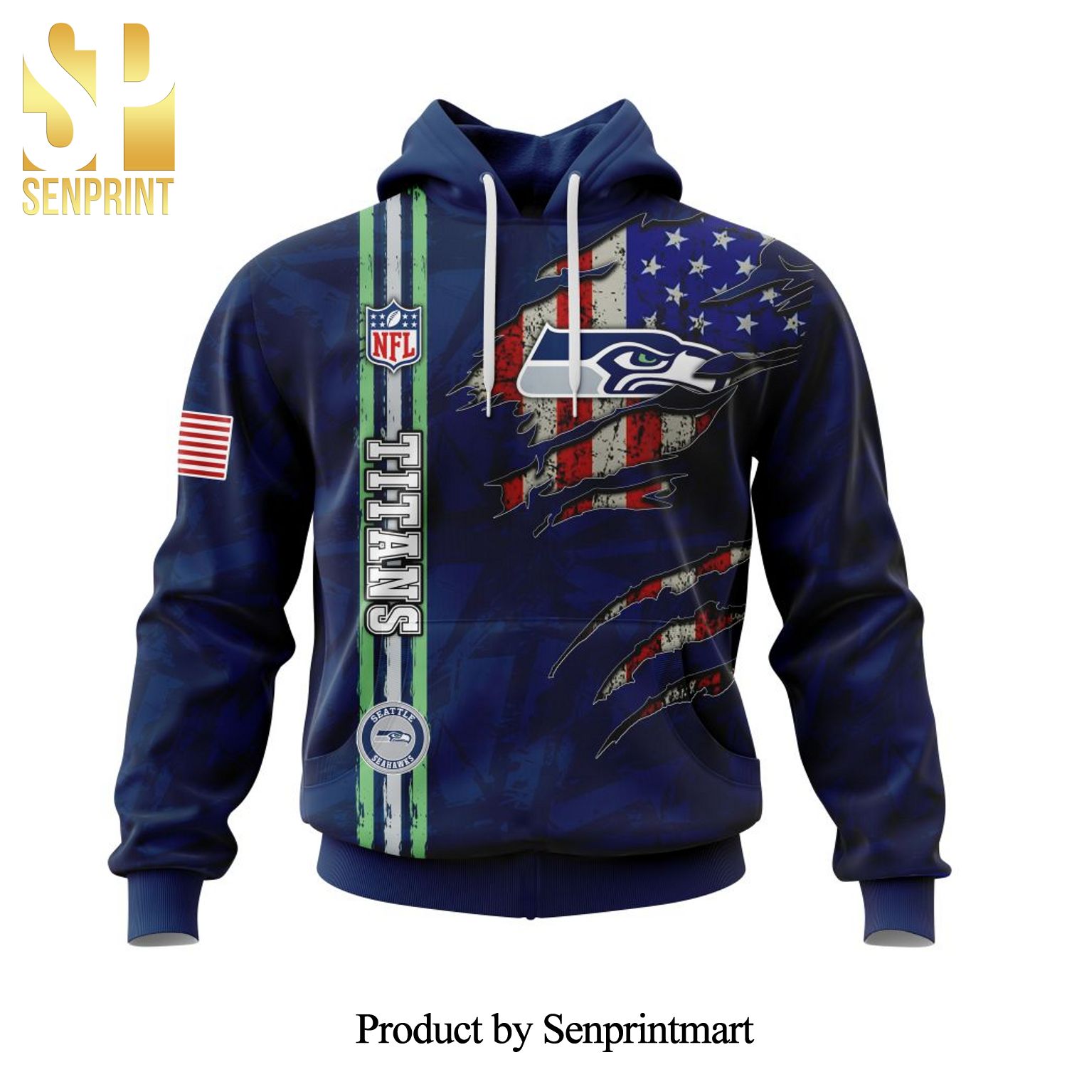 NFL Seattle Seahawks Personalized Name And Number With United States Flag All Over Printed Shirt