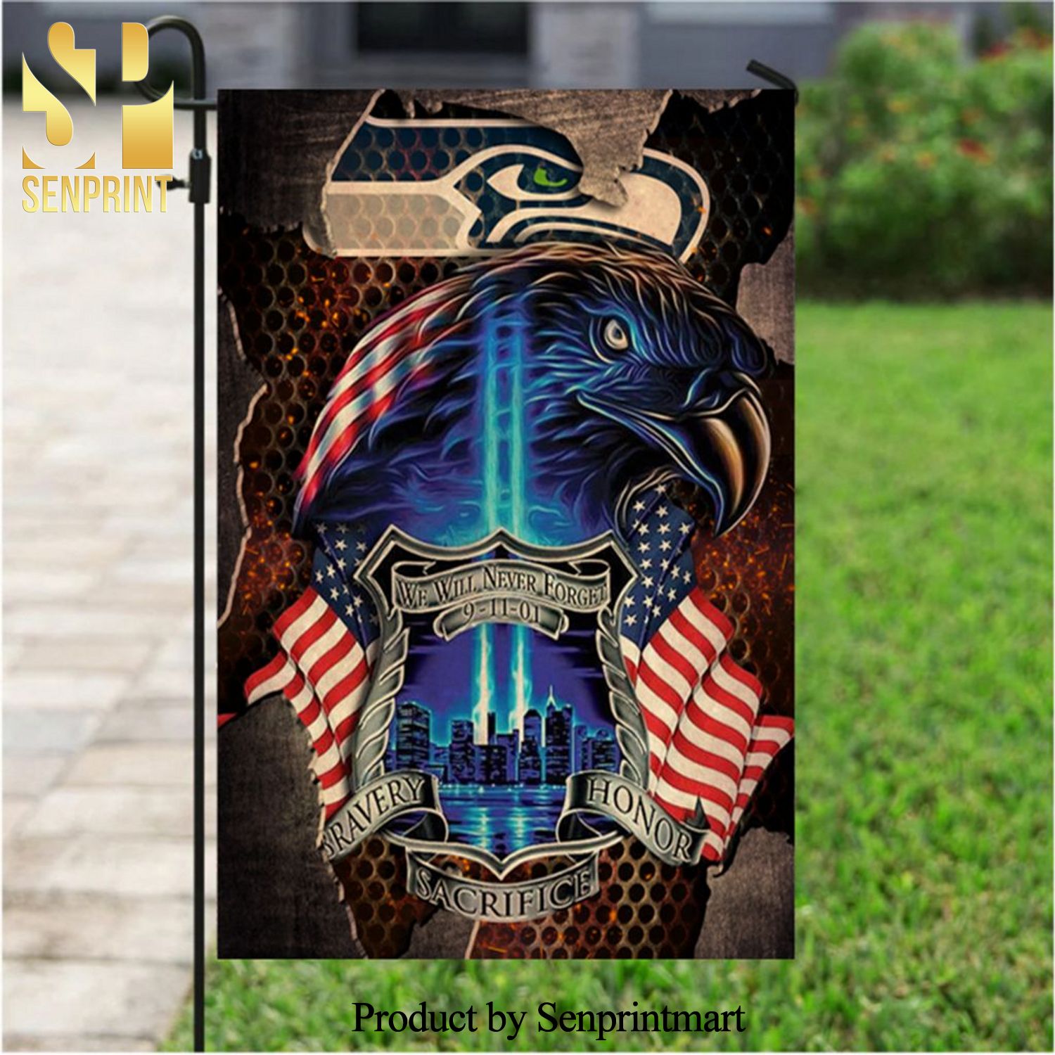 NFL Seattle Seahawks Specialized Flag For Honor Patriot Day We Will Never Forget All Over Printed Shirt